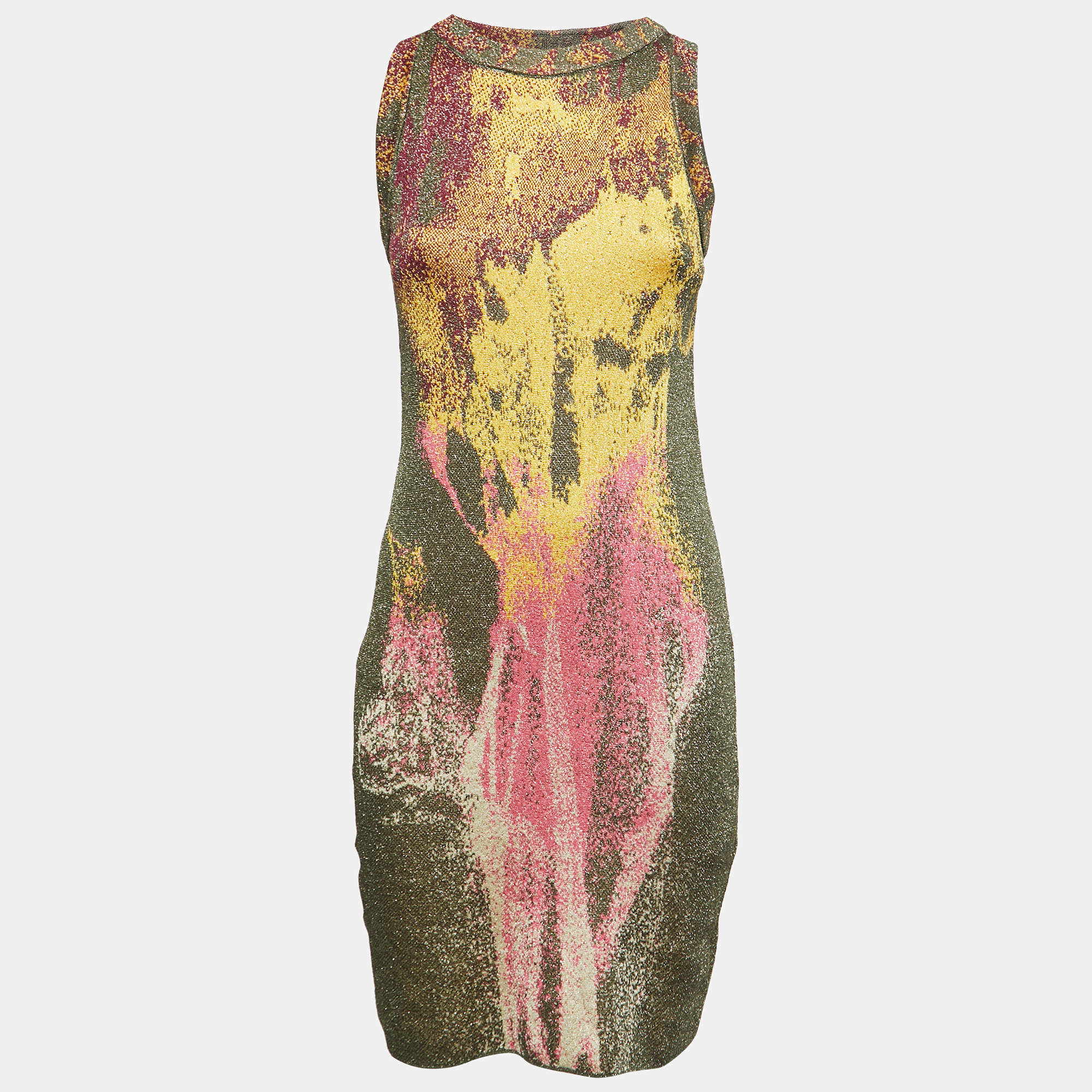 Pre Owned M Missoni Multicolor Patterned Lurex Knit Sleeveless Bodycon Dress M