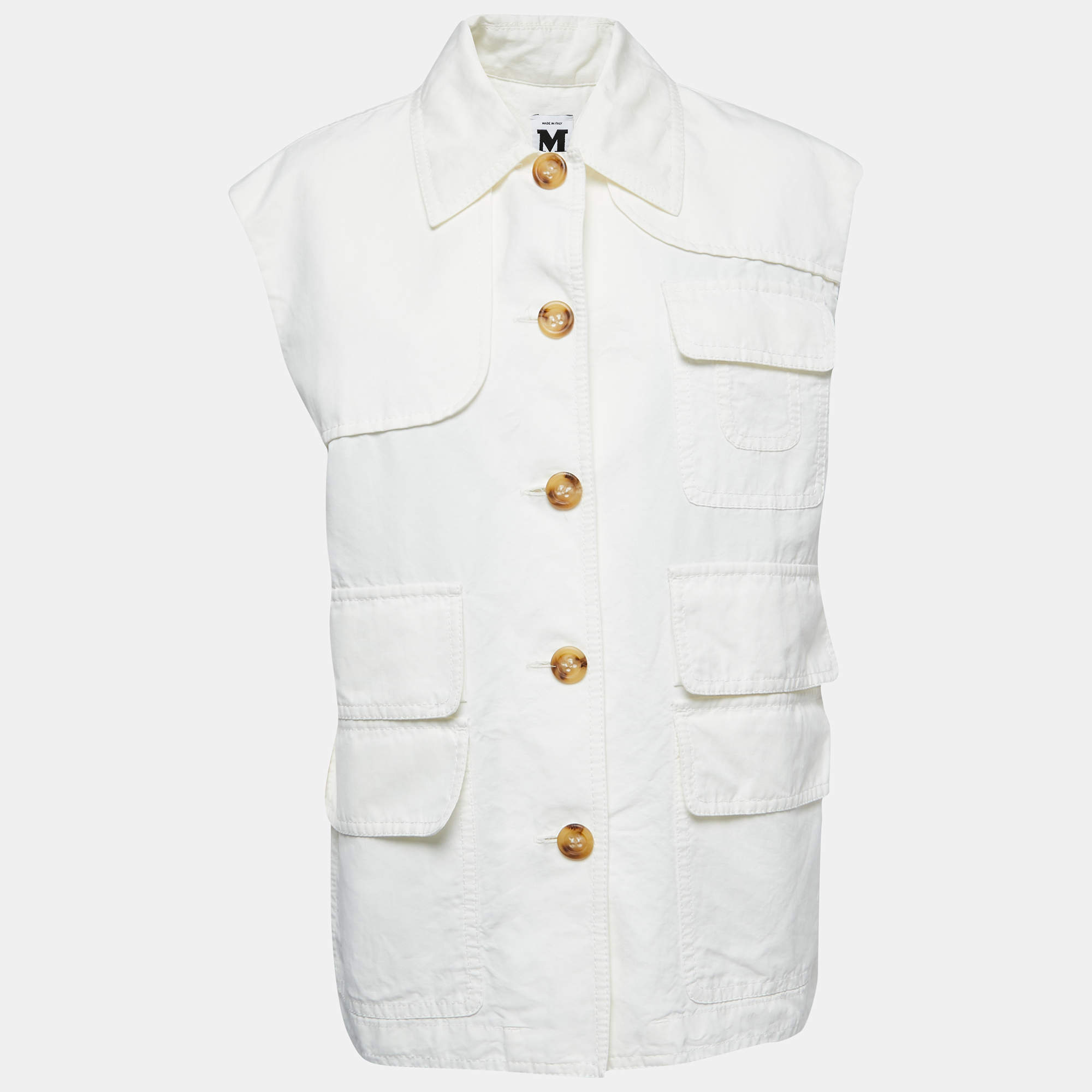 Pre Owned M Missoni White Cotton and Ramie Single-Breasted Sleeveless Jacket M