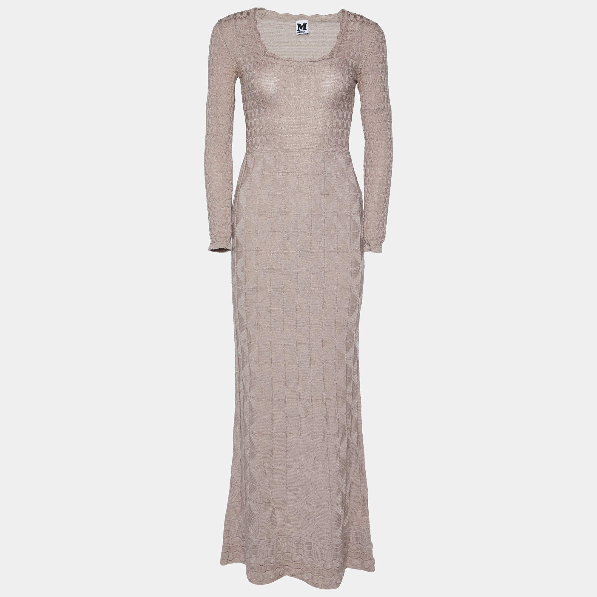 Pre Owned M Missoni Beige Patterned Knit Maxi Dress S