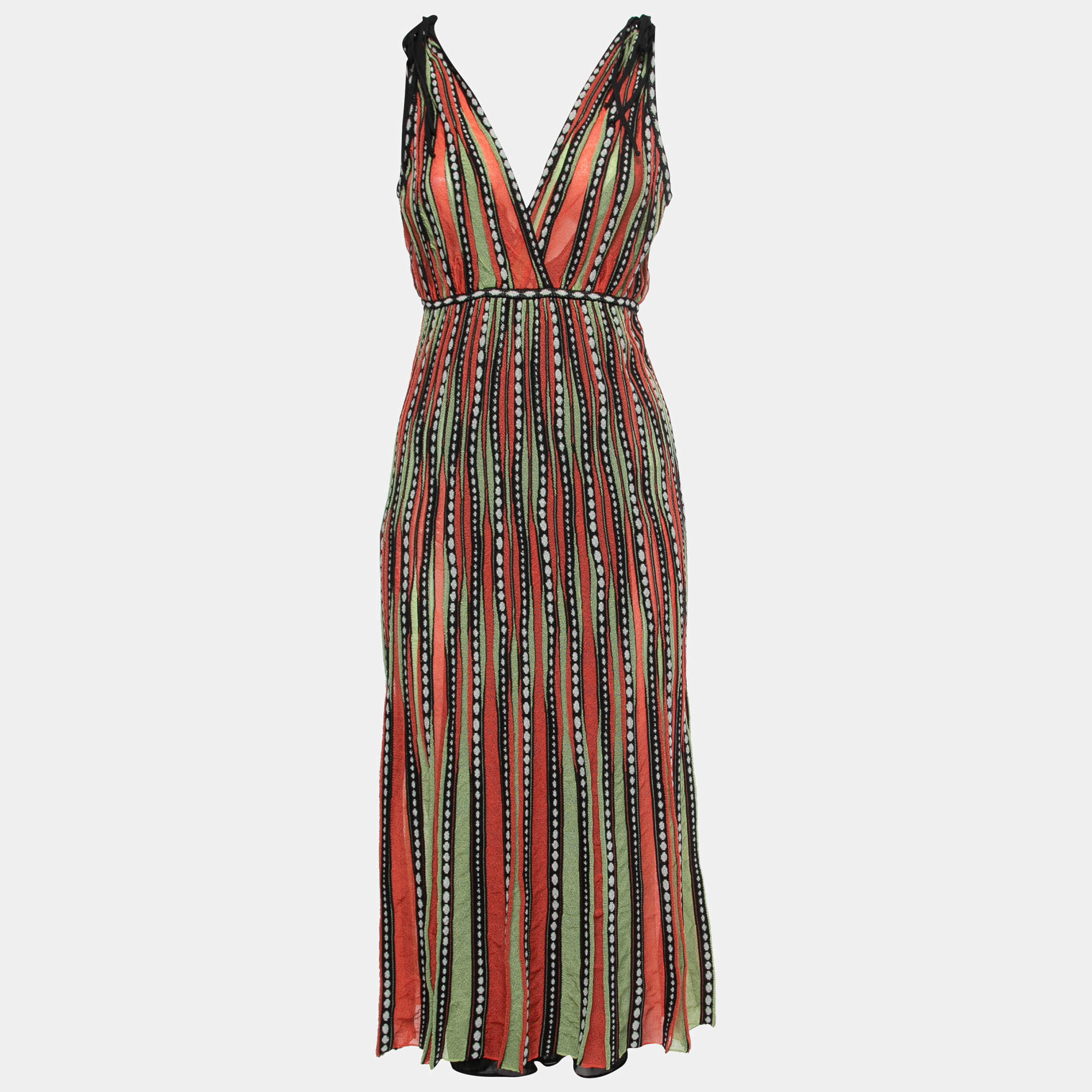 Pre Owned M Missoni Multicolor Alga and Bubble Pattern Knit Sleeveless Midi Dress S