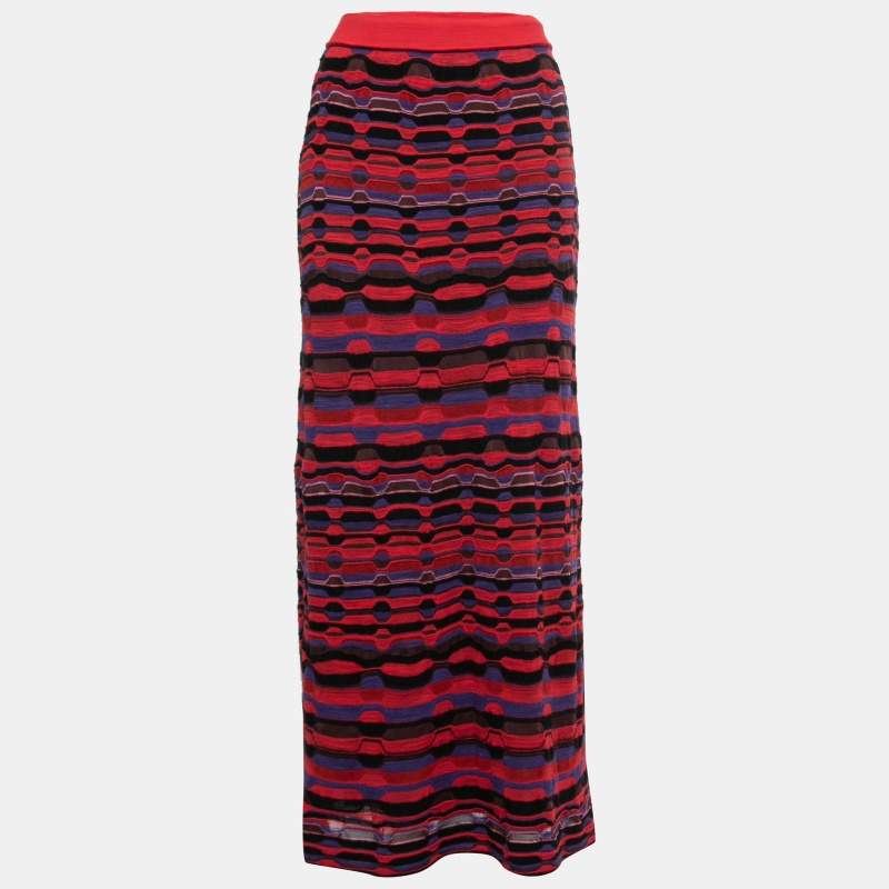 Pre Owned M Missoni Multicolor Patterned Knit Maxi Skirt M