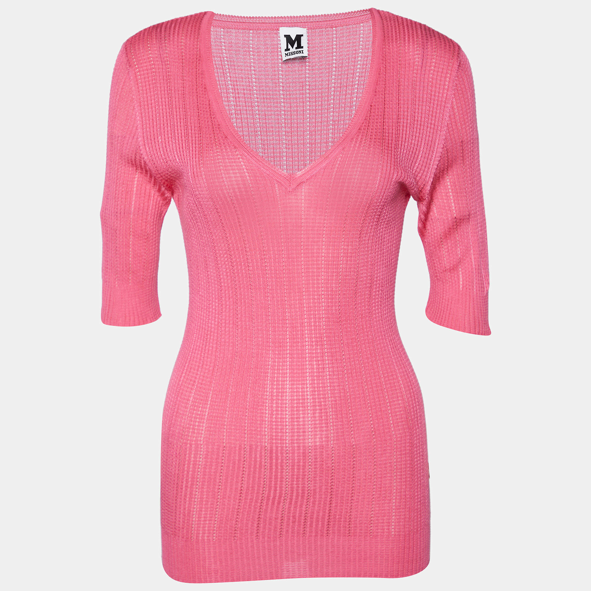 مملوكة مسبقًا M Missoni Pink Knit V Neck Top M