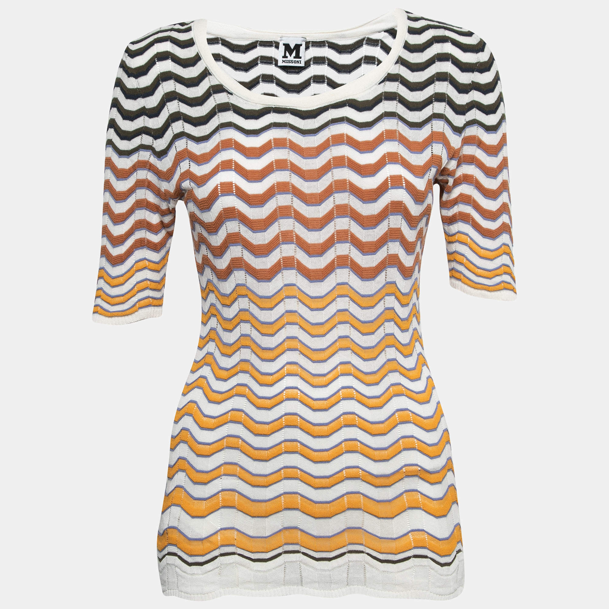 Pre Owned M Missoni Multicolor Patterned Knit Half Sleeve T-Shirt L