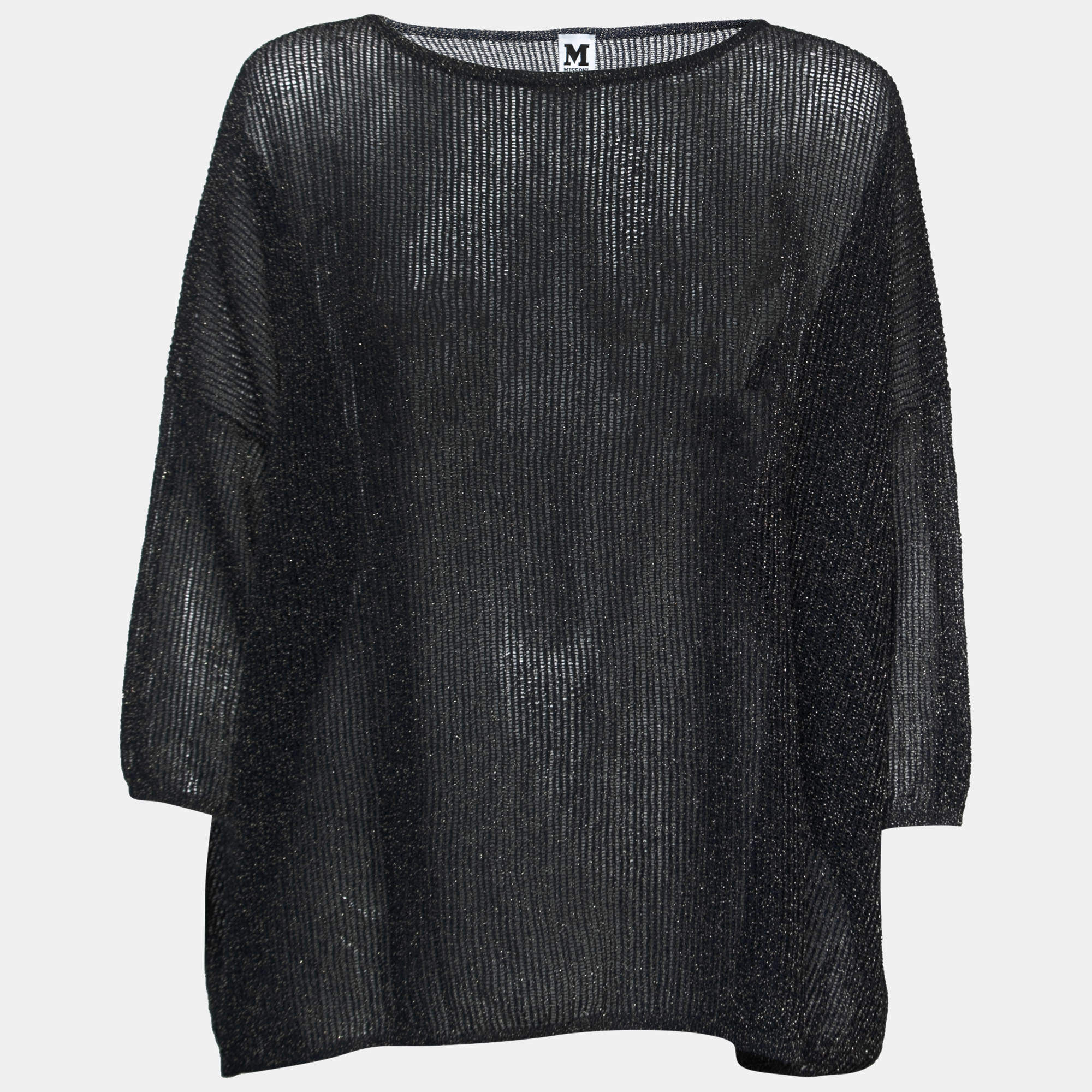 Pre Owned M Missoni Navy Blue Lurex Knit Kimono Sleeve Oversized Top S