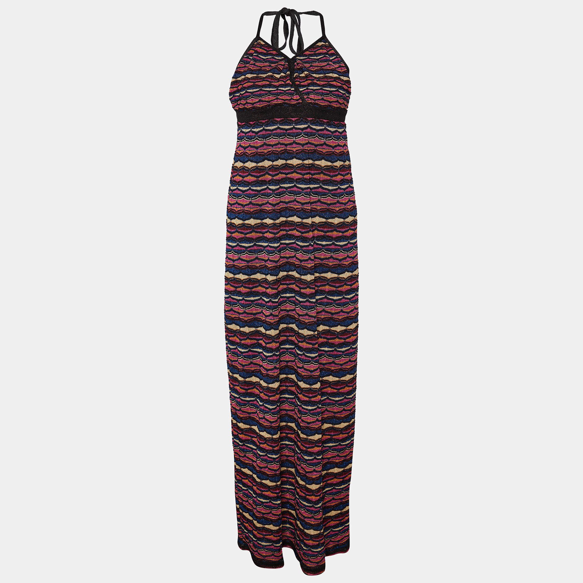 Pre Owned M Missoni Multicolor Lurex Knit Halter Neck Maxi Dress L