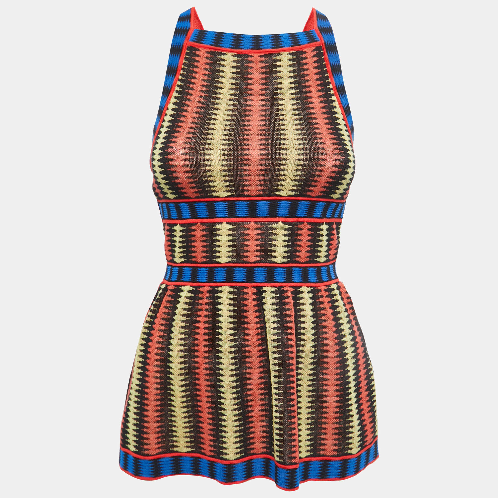 مملوكة مسبقًا M Missoni Multicolor Patterned Knit Strap Peplum Top S