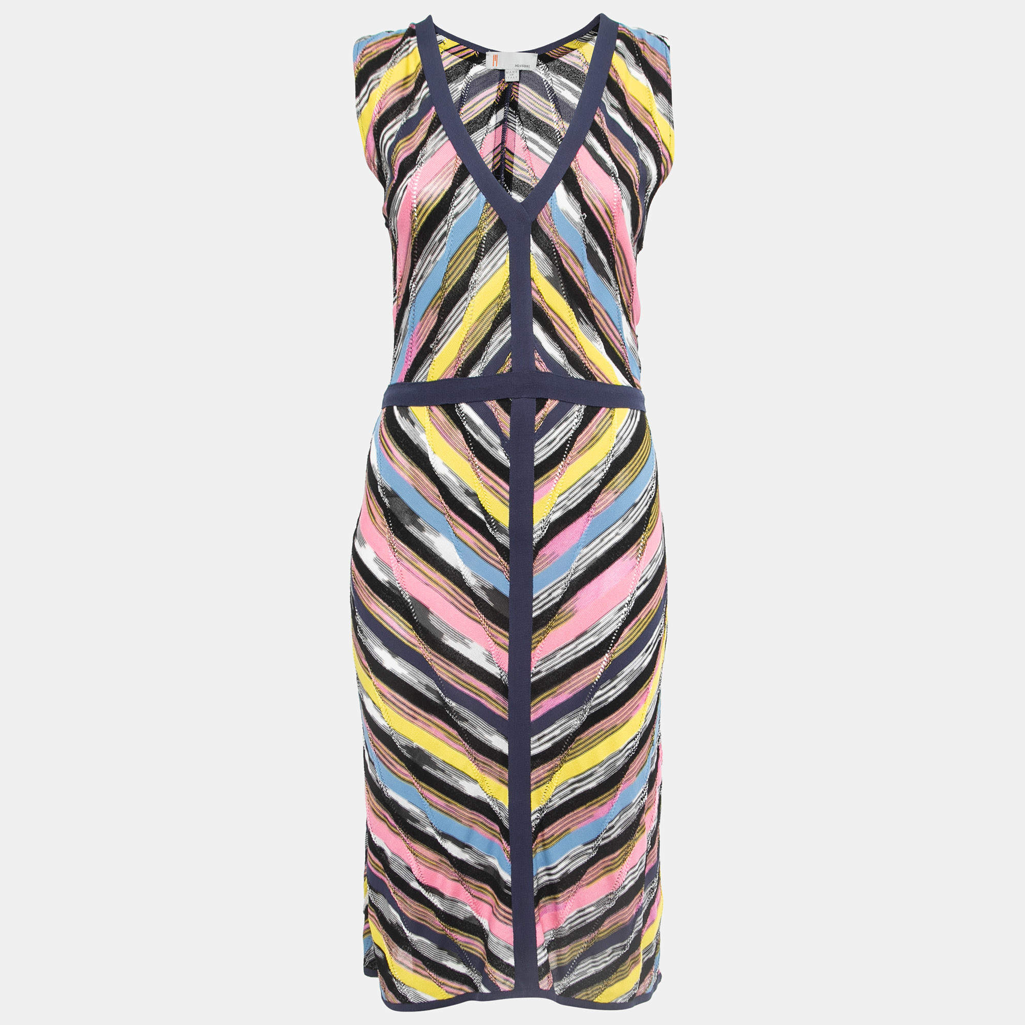 Pre Owned M Missoni Multicolor Patterned Knit Sleeveless Midi Dress M