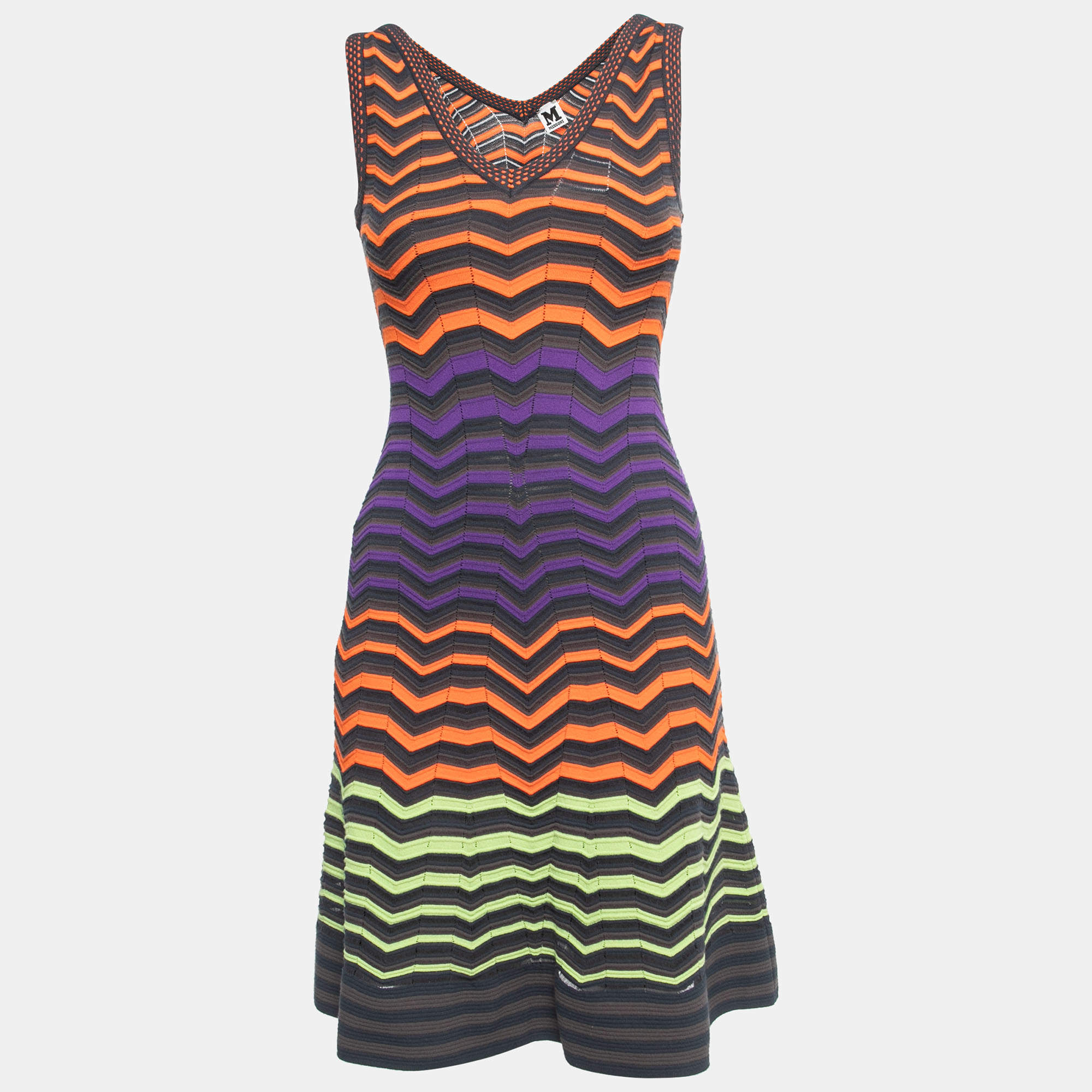 Pre Owned M Missoni Multicolor Patterned Knit Sleeveless Flared Short Dress S