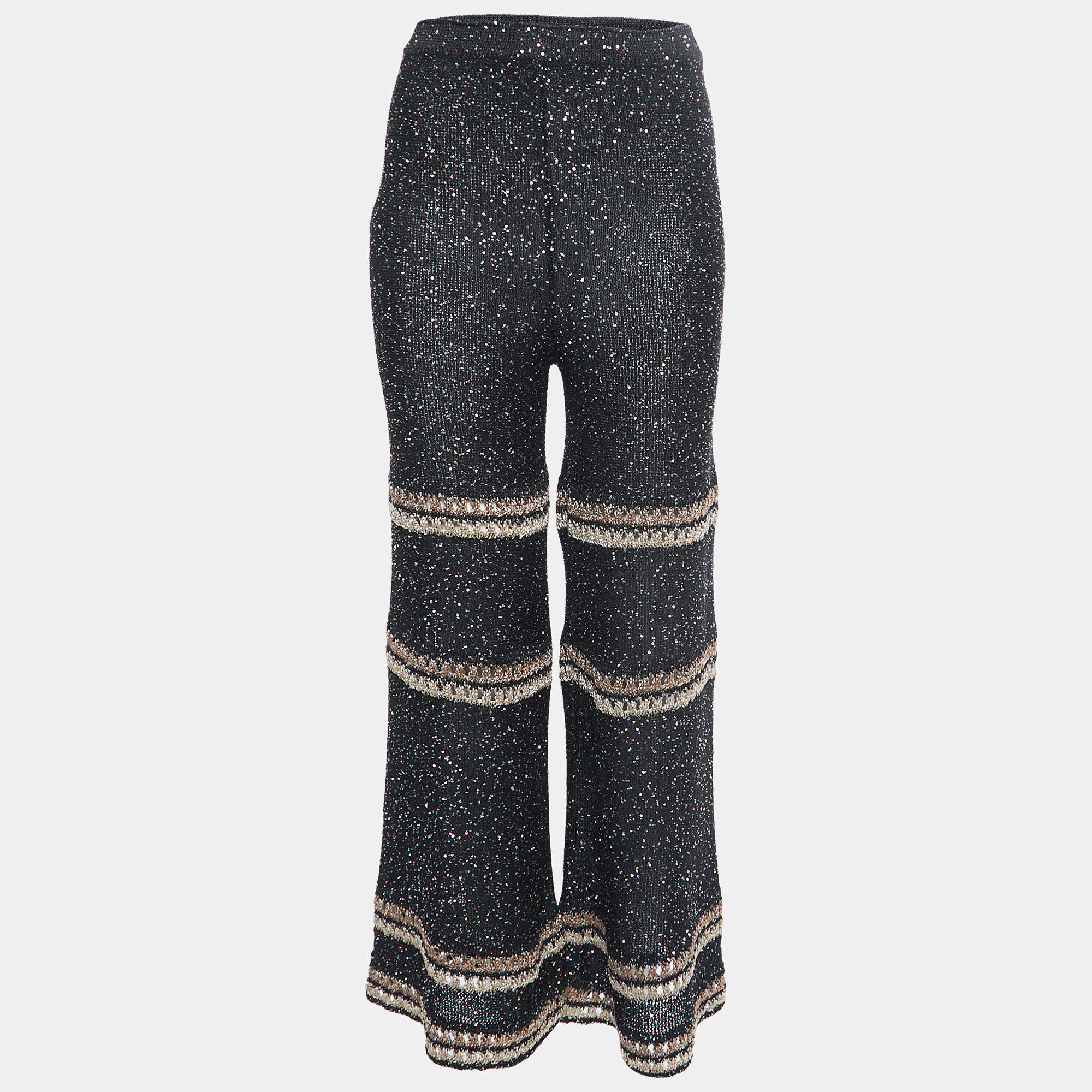 Pre Owned M Missoni Collection Black Sequined Knit Palazzo S