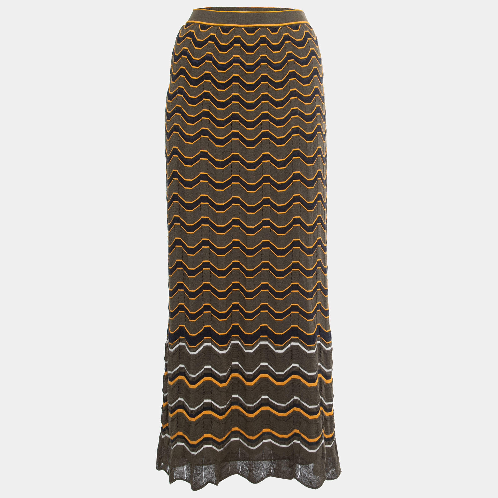 Pre Owned M Missoni Military Green Patterned Knit Maxi Skirt S