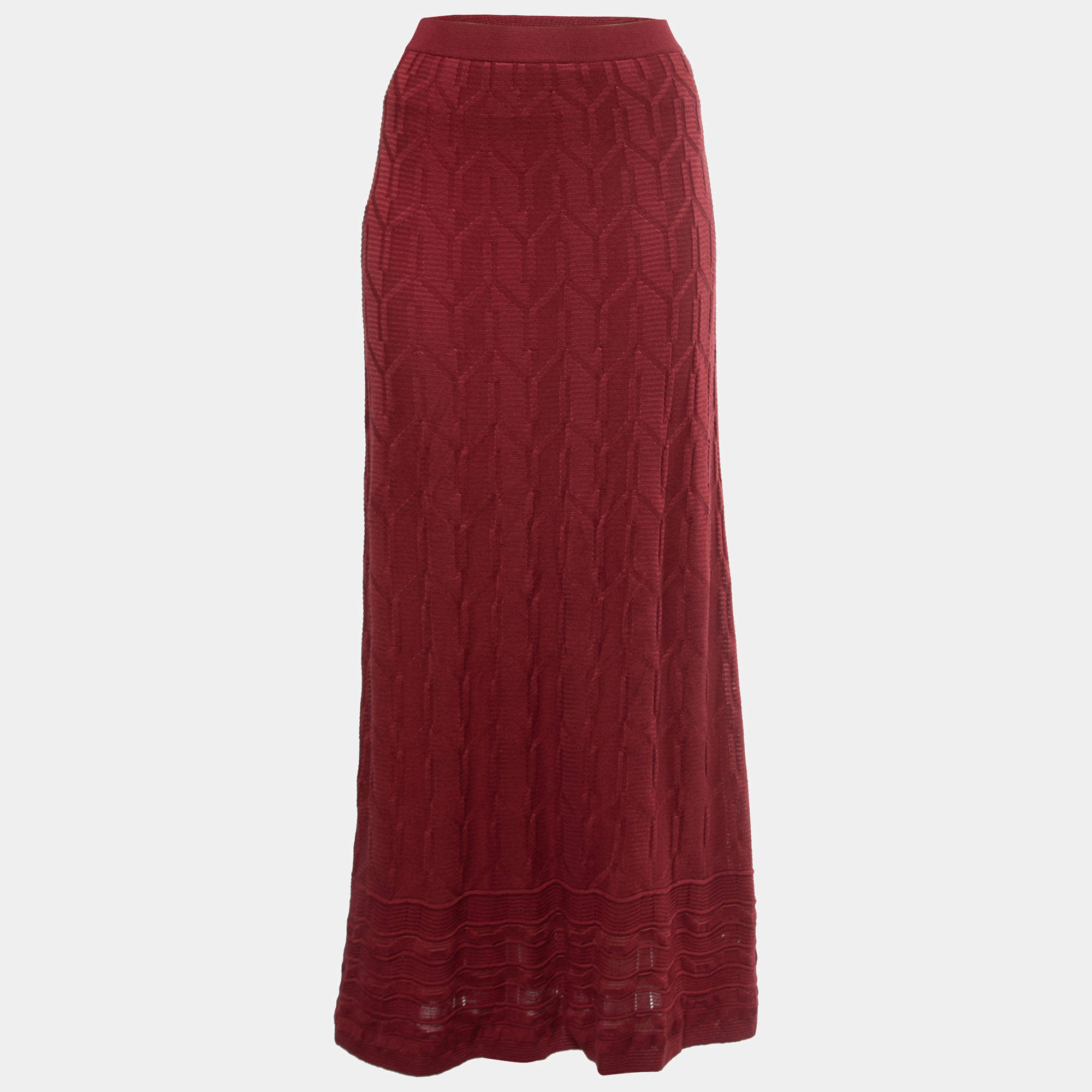 Pre Owned M Missoni Red Patterned Knit Maxi Skirt M