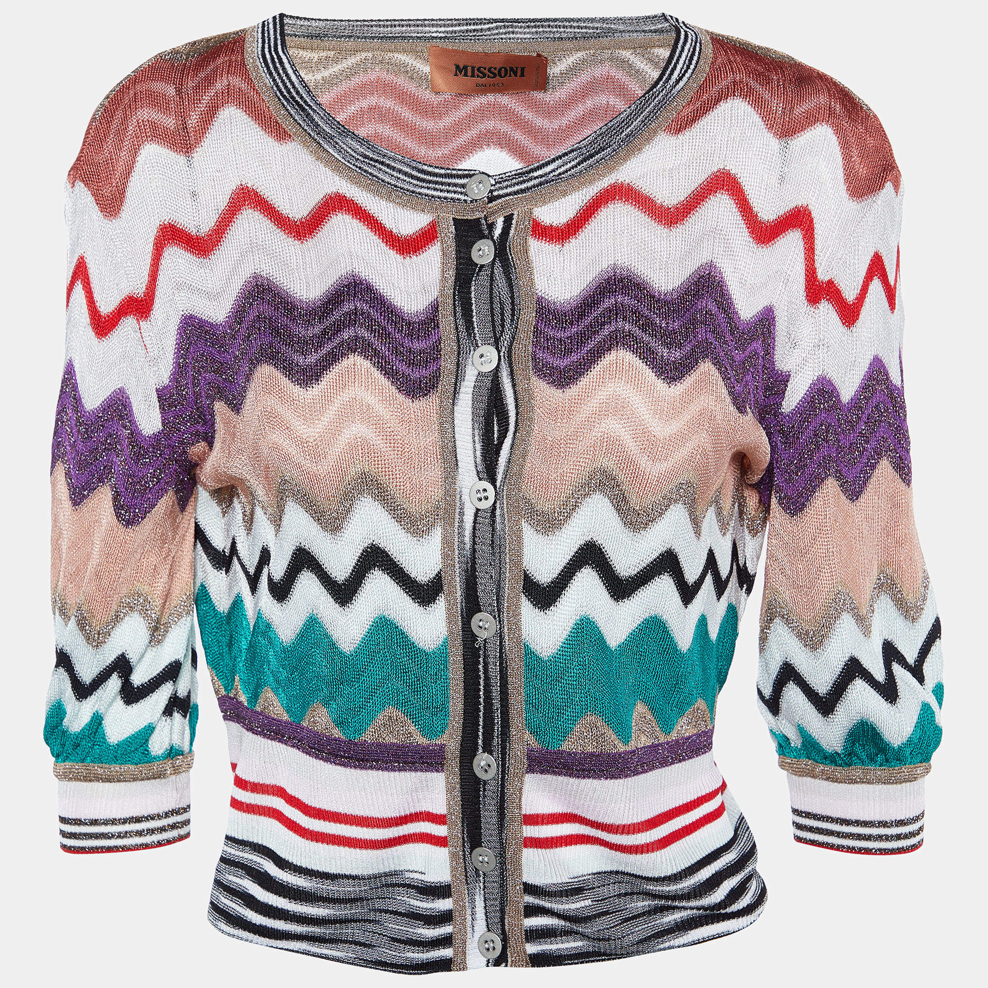 Pre Owned Missoni Multicolor Lurex Knit Button front Cropped Cardigan M