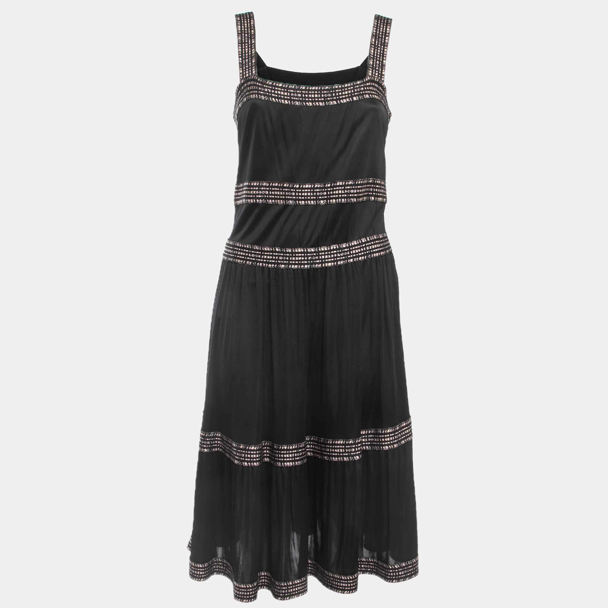 Pre Owned M Missoni Black Jersey Sleeveless Flared Midi Dress M