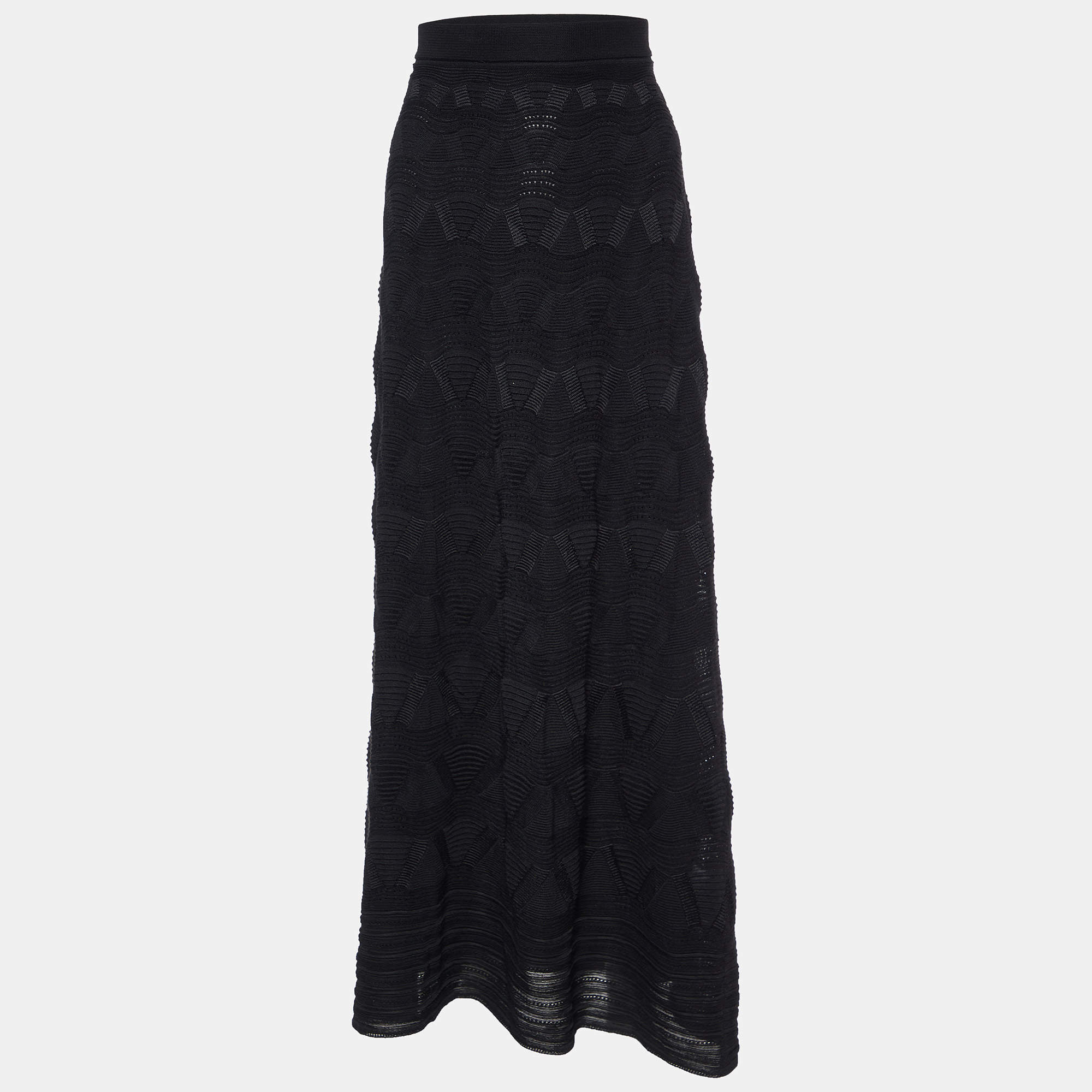 Pre Owned M Missoni Black Wool Patterned Knit Maxi Skirt L