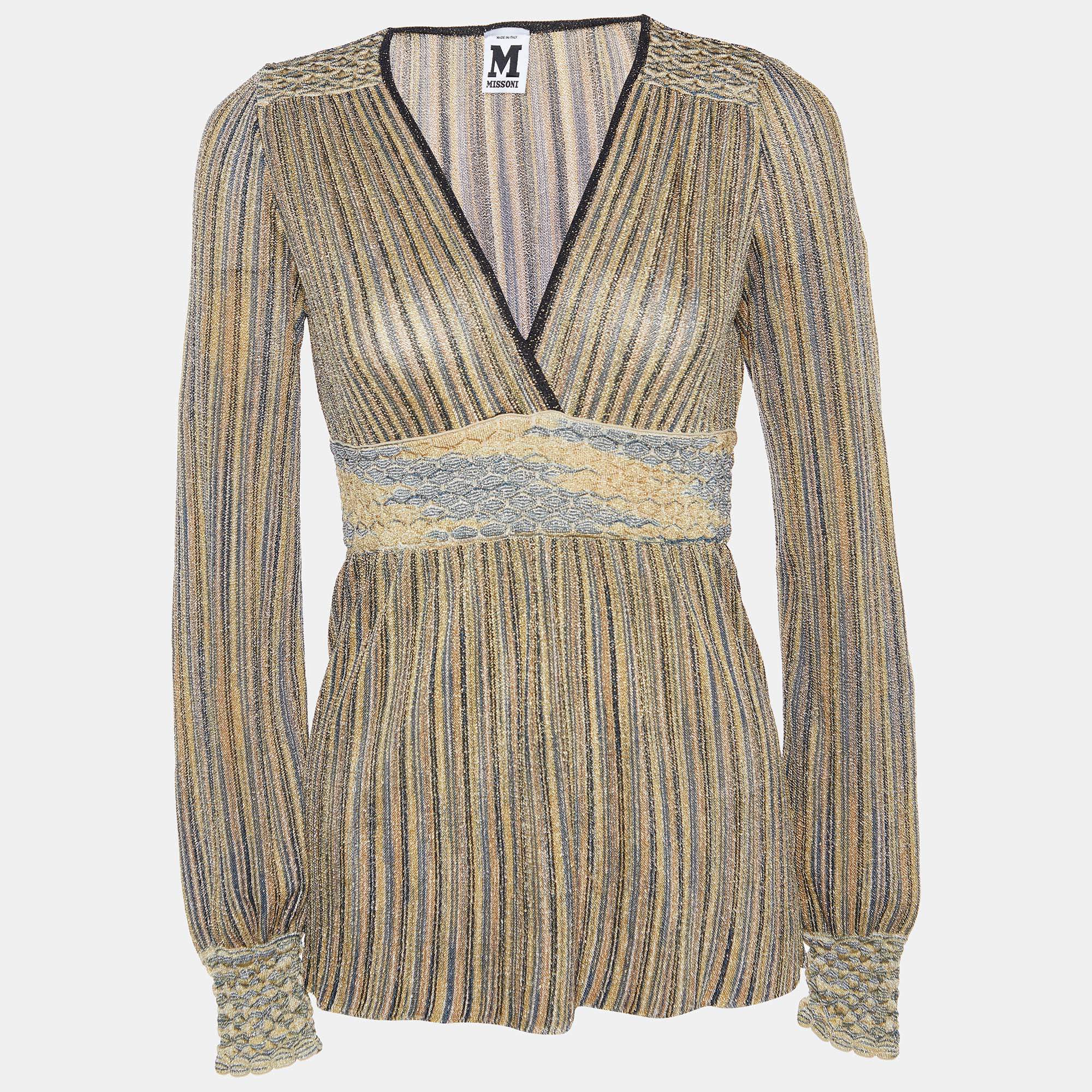 Pre Owned M Missoni Gold Patterned Lurex Knit Top S