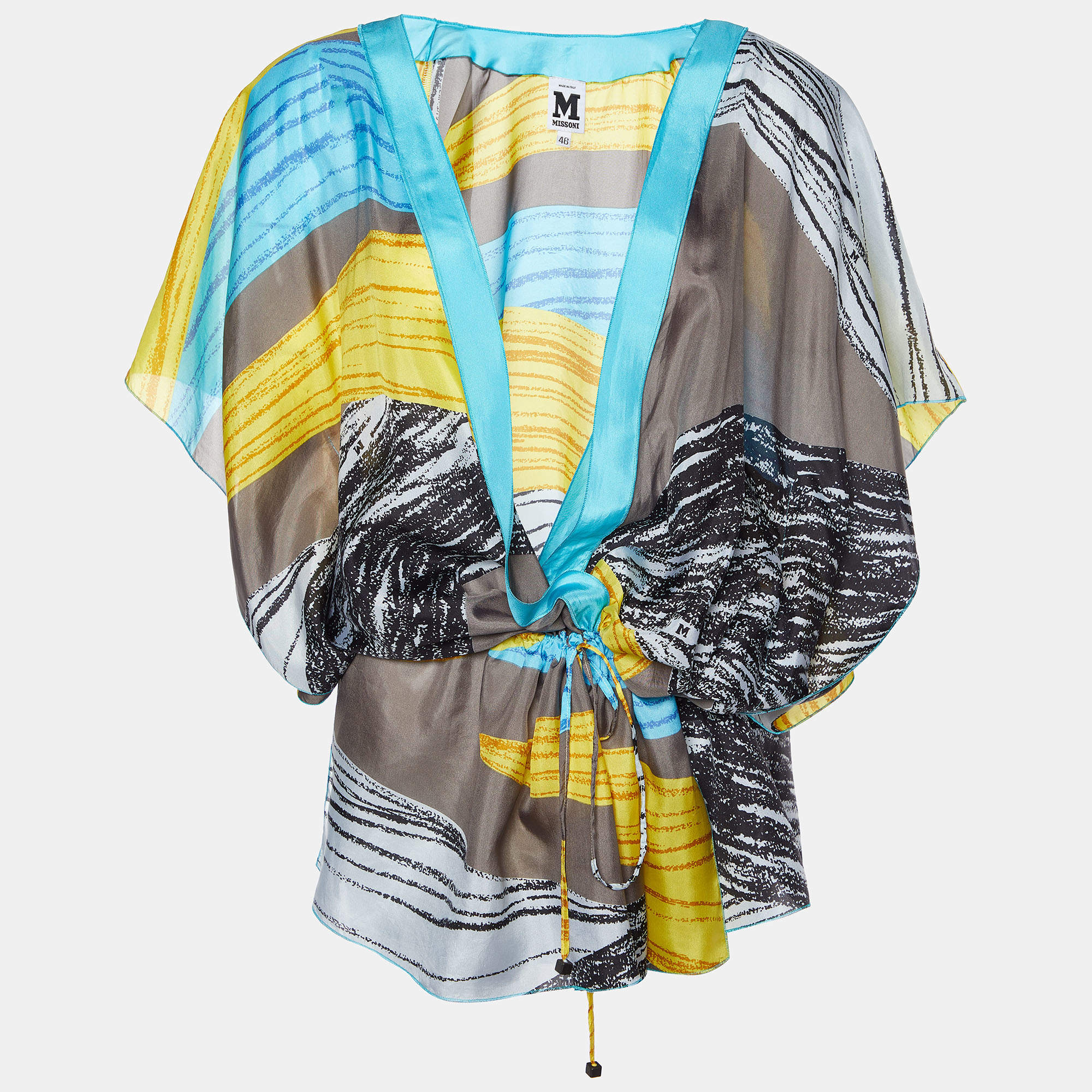 Pre Owned M Missoni Multicolor Printed Silk Faux Wrap Top L