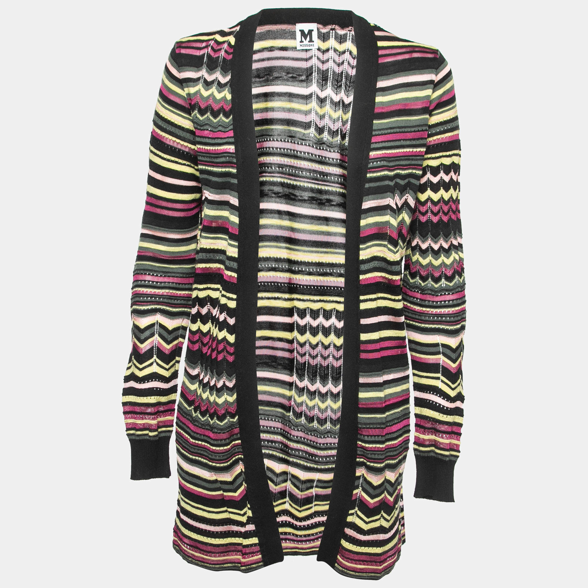 Pre Owned M Missoni Multicolor Patterned Knit Open Cardigan L