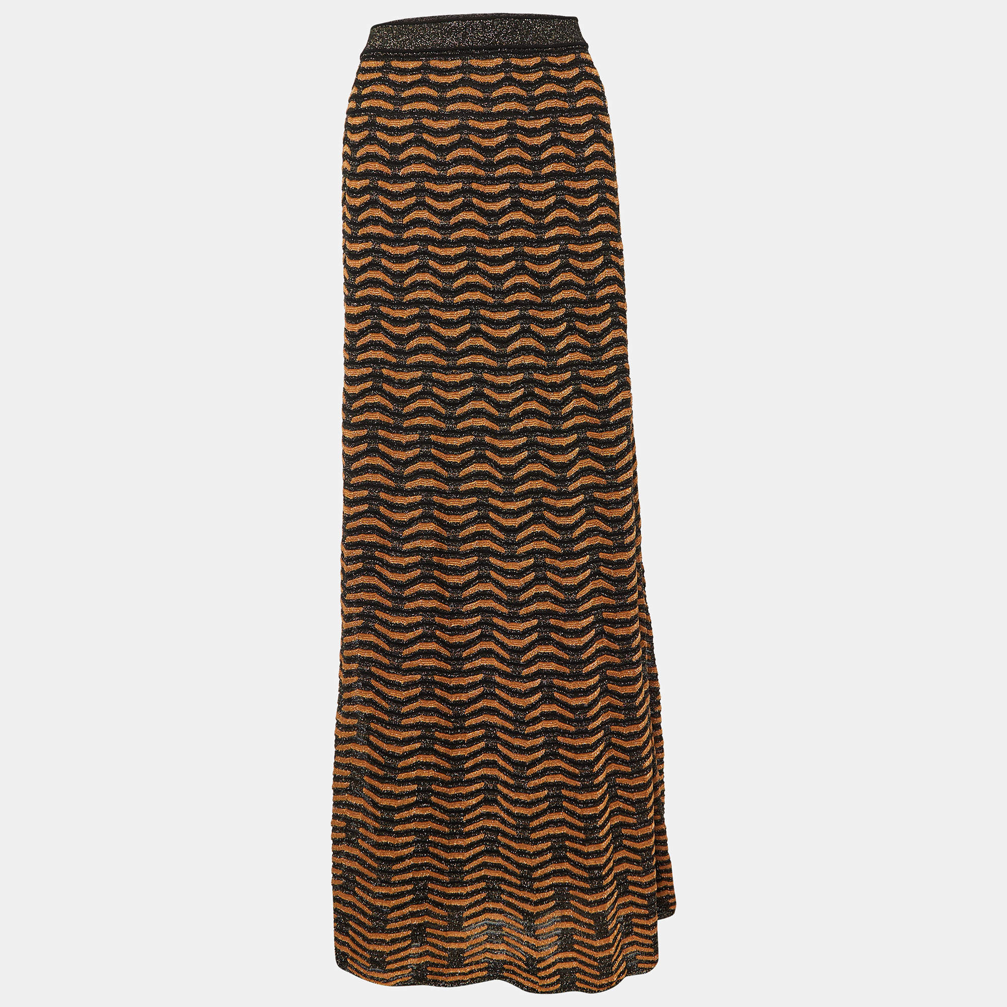 Pre Owned M Missoni Brown & Black Patterned Lurex Knit Maxi Skirt L