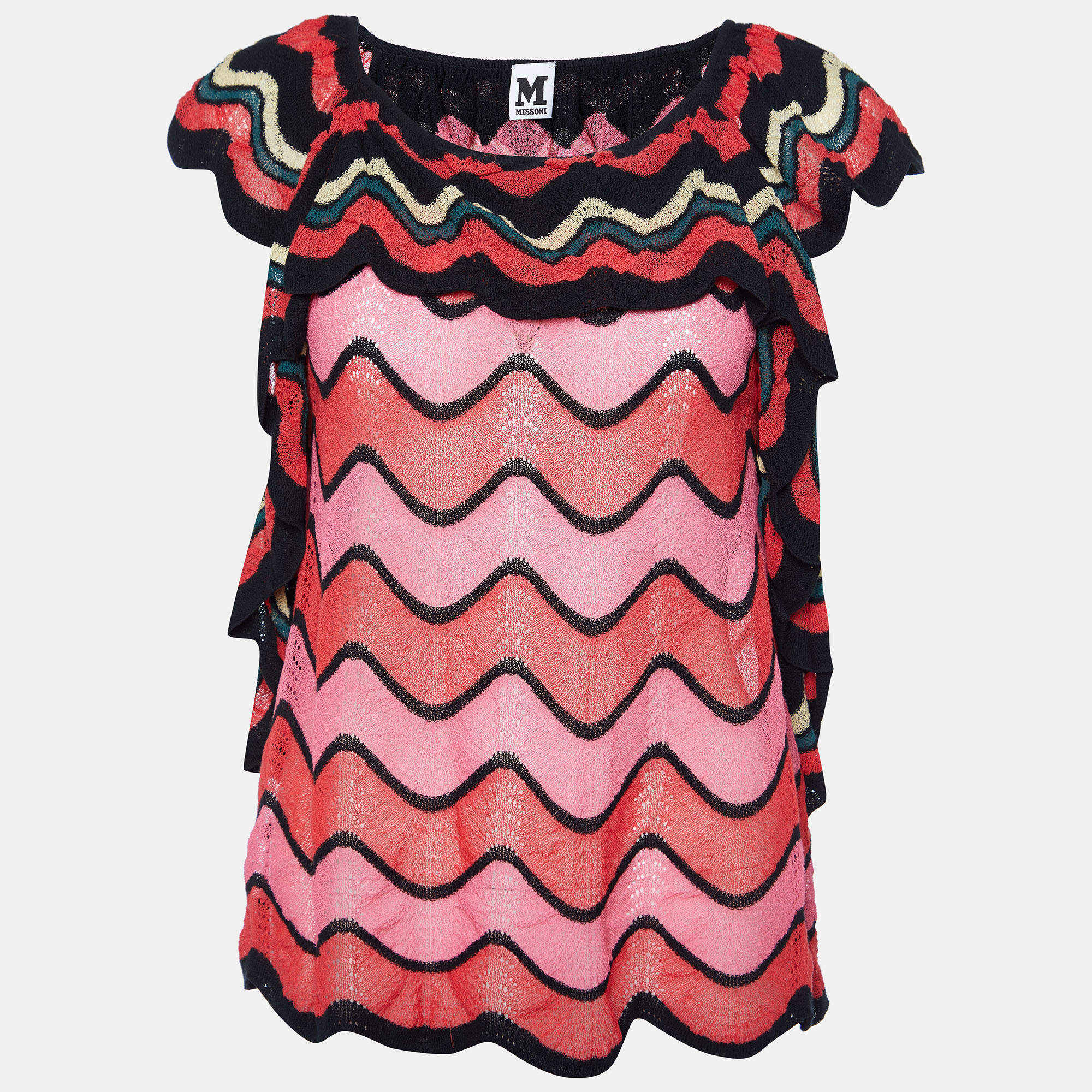 Pre Owned M Missoni Multicolor Patterned Ruffled Knit Top M