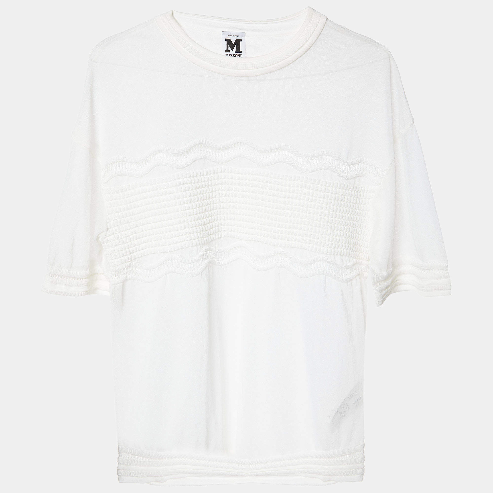 Pre Owned M Missoni White Patterned Knit Top M