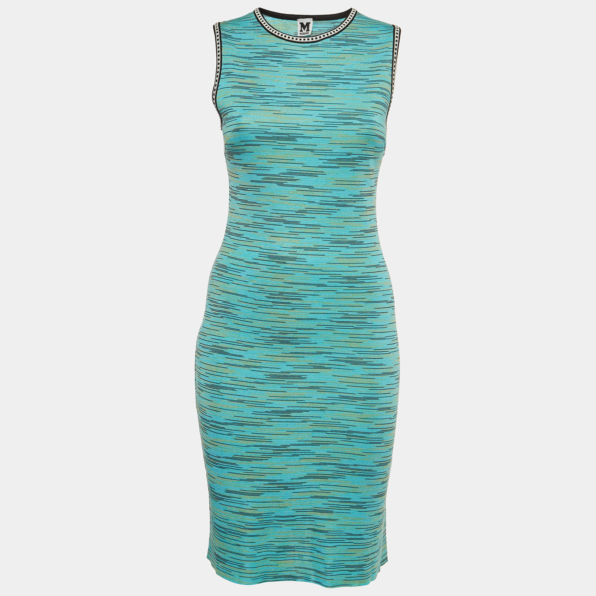 Pre Owned M Missoni Blue Patterned Knit Sleeveless Dress M