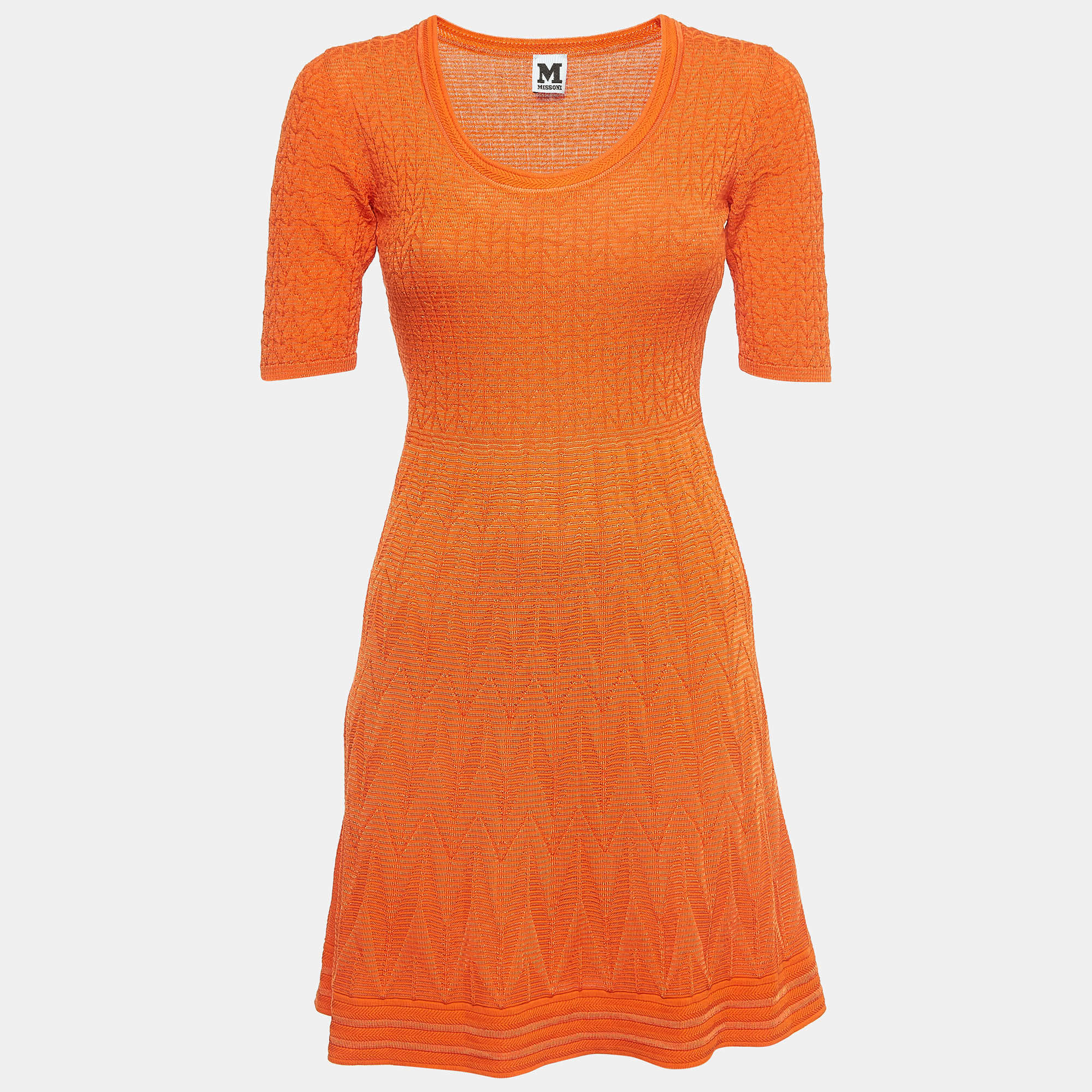 Pre Owned M Missoni Orange Patterned Knit Mini Dress S