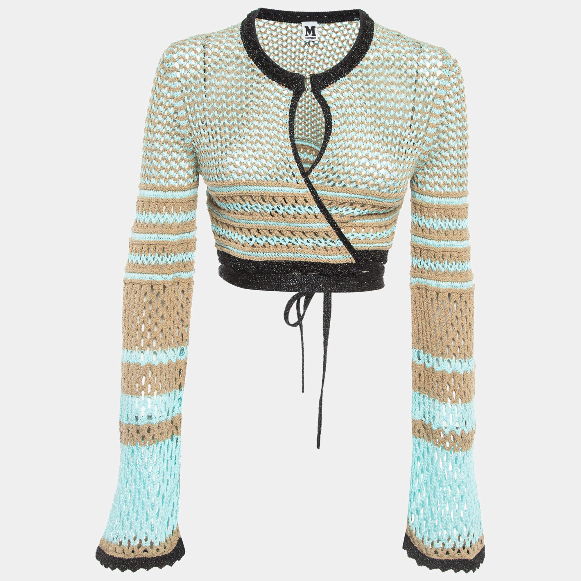 مملوكة مسبقًا M Missoni Blue Cotton Blend Knit Cropped Cardigan S