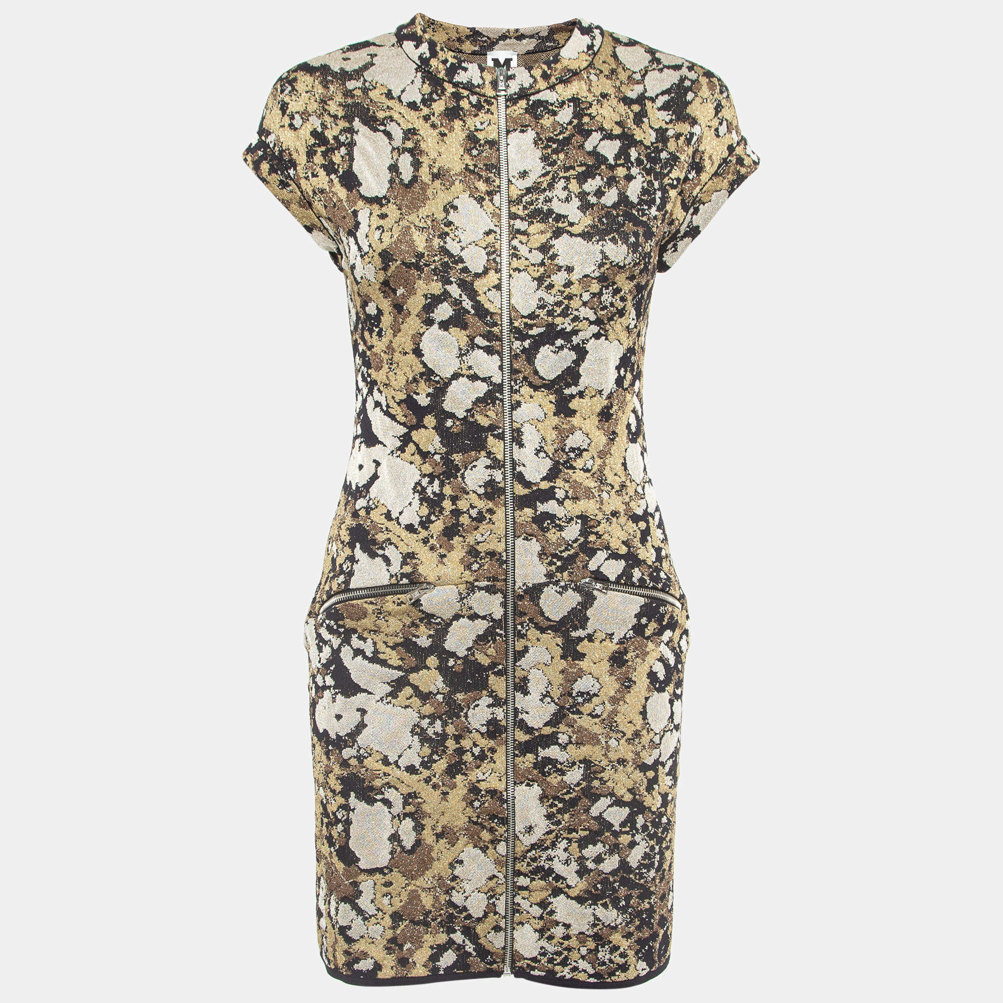 Pre Owned M Missoni Multicolor Abstract Lurex Knit Zipper Mini Dress M