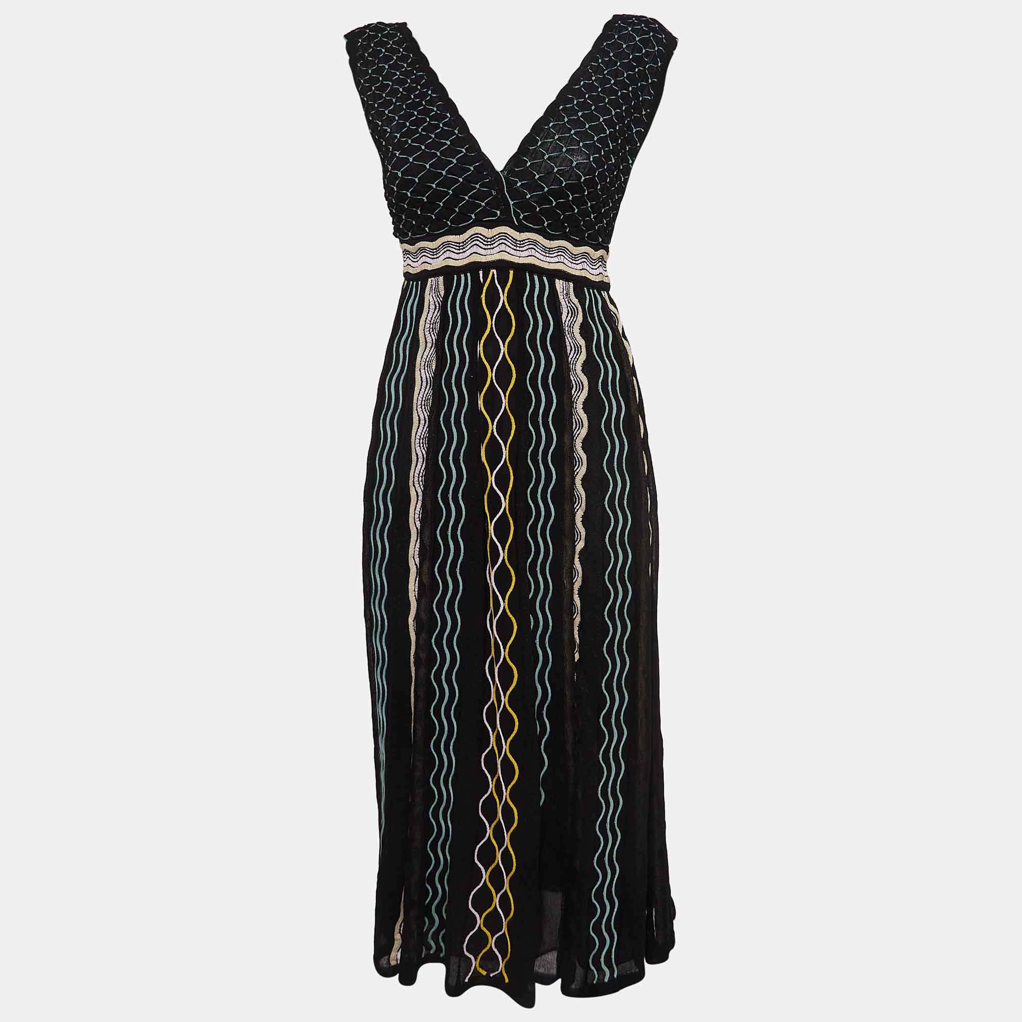 Pre Owned M Missoni Black/Multicolor Knit Midi Dress S