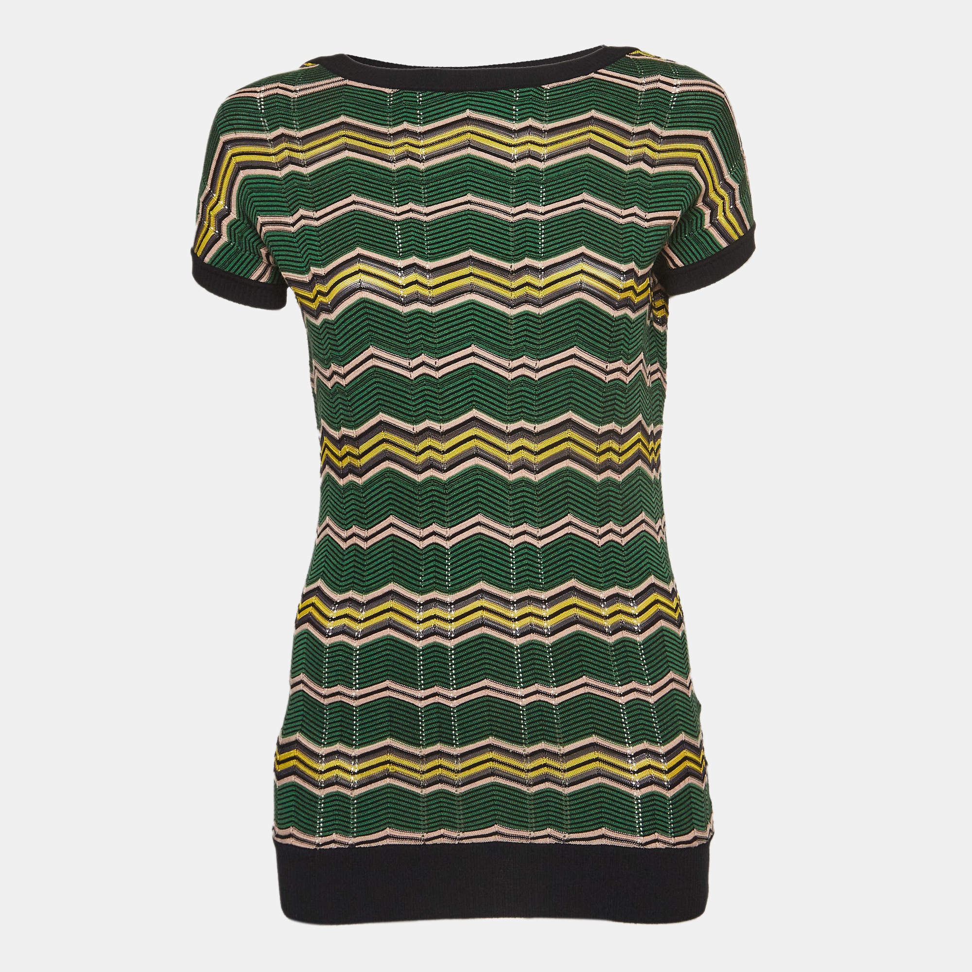 M Missoni Green Chevron Knit Short Sleeve Top S