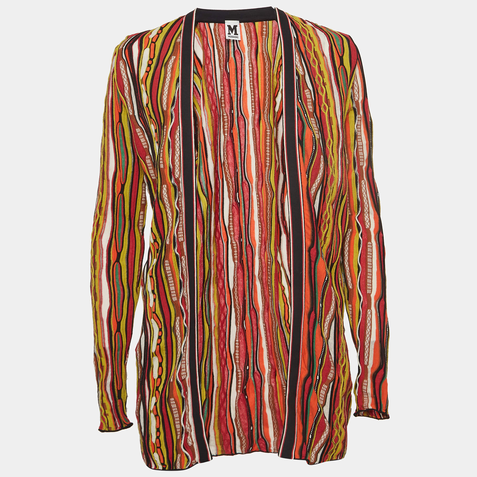 Pre Owned M Missoni Multicolor Striped Knit Open Front Cardigan S