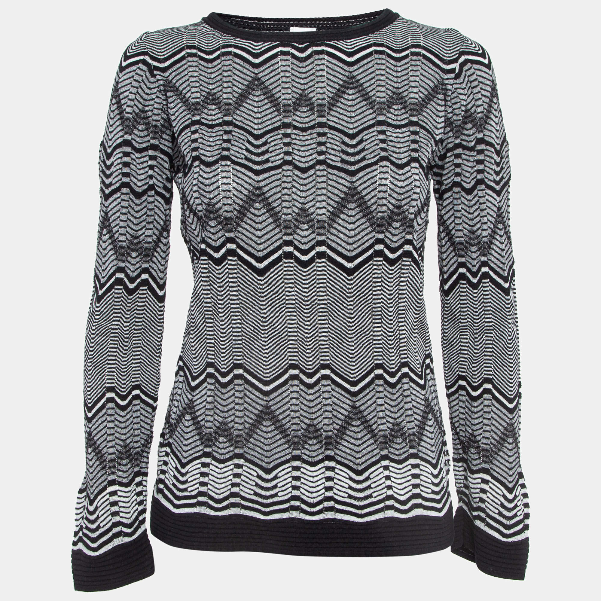Pre Owned M Missoni Monochrome Chevron Pattern Crew Neck Sweatshirt S