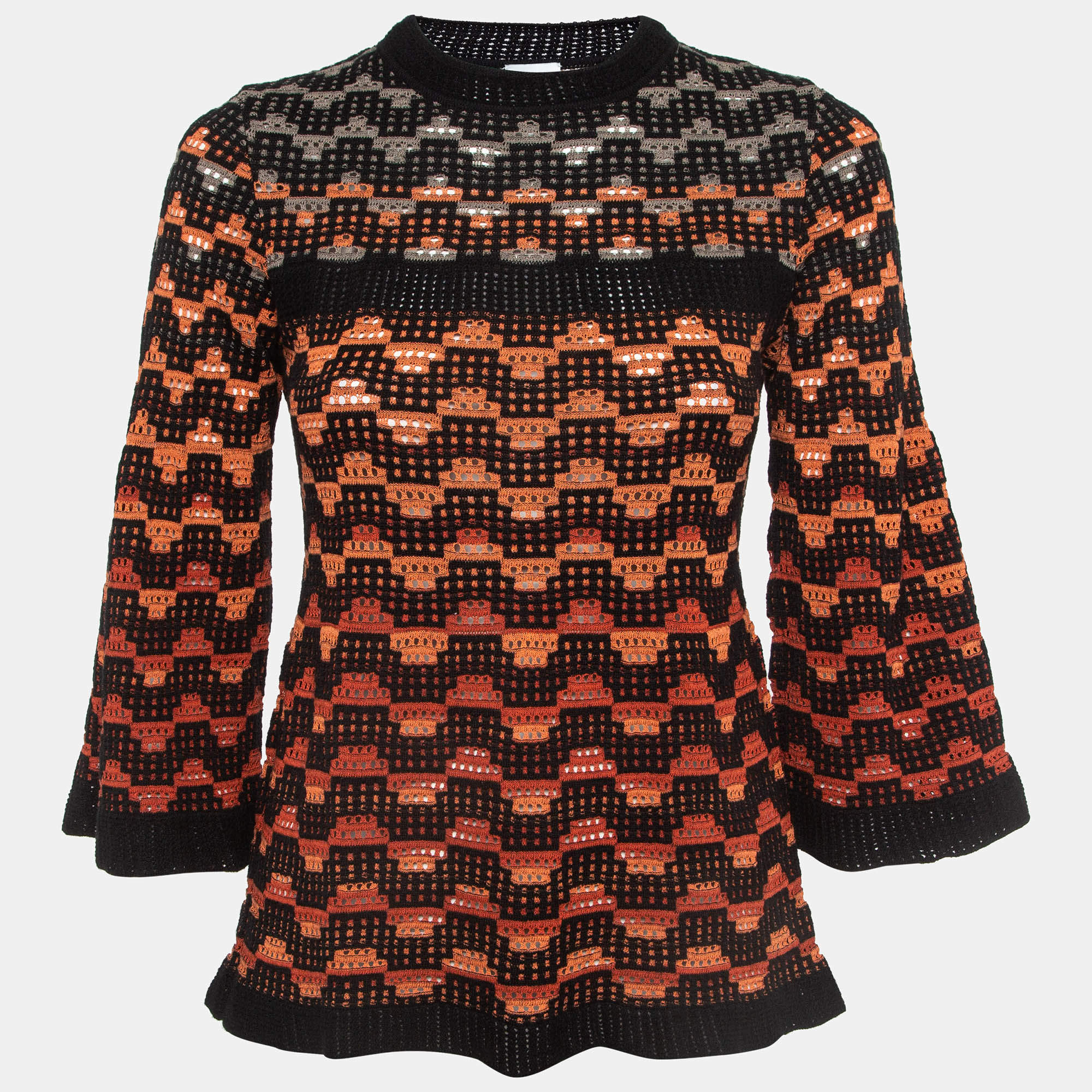 Pre Owned M Missoni Orange Eyelet Knitted Flared Sweatshirt S