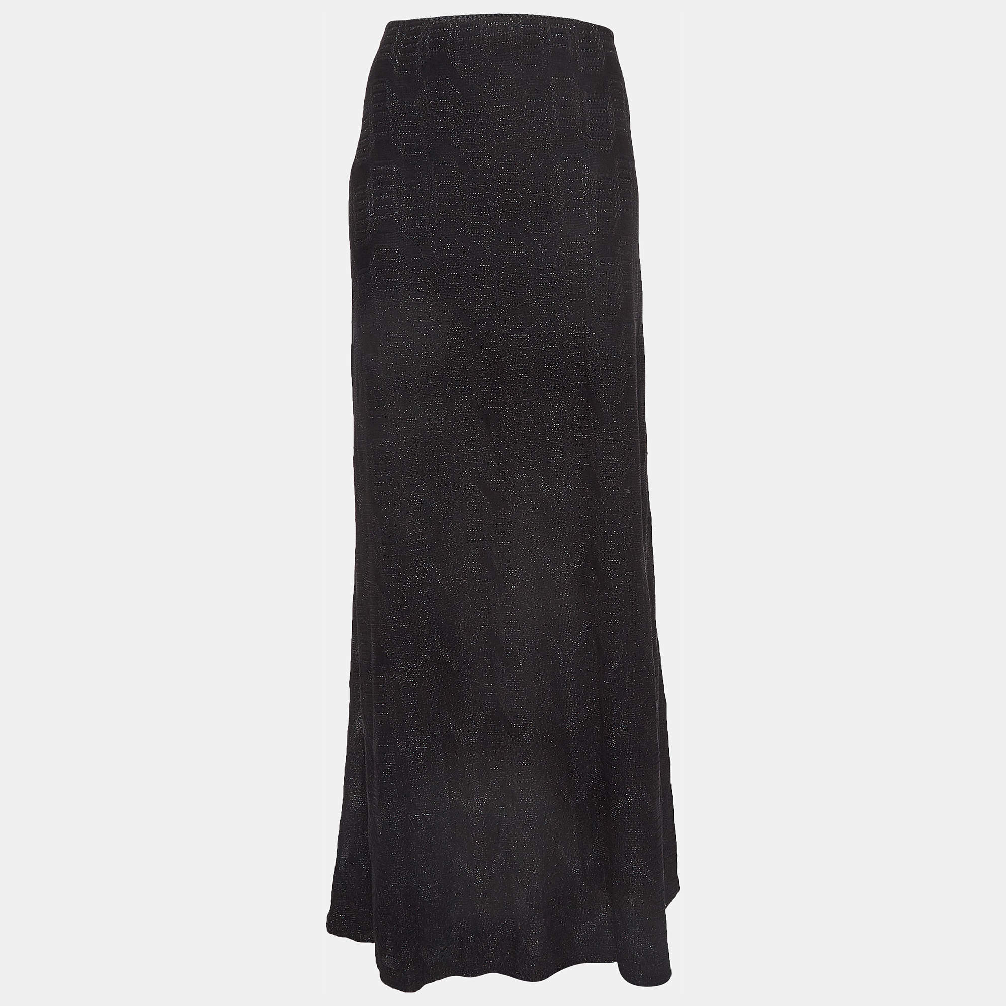 Pre Owned M Missoni Black Patterned Lurex Knit Maxi Skirt L