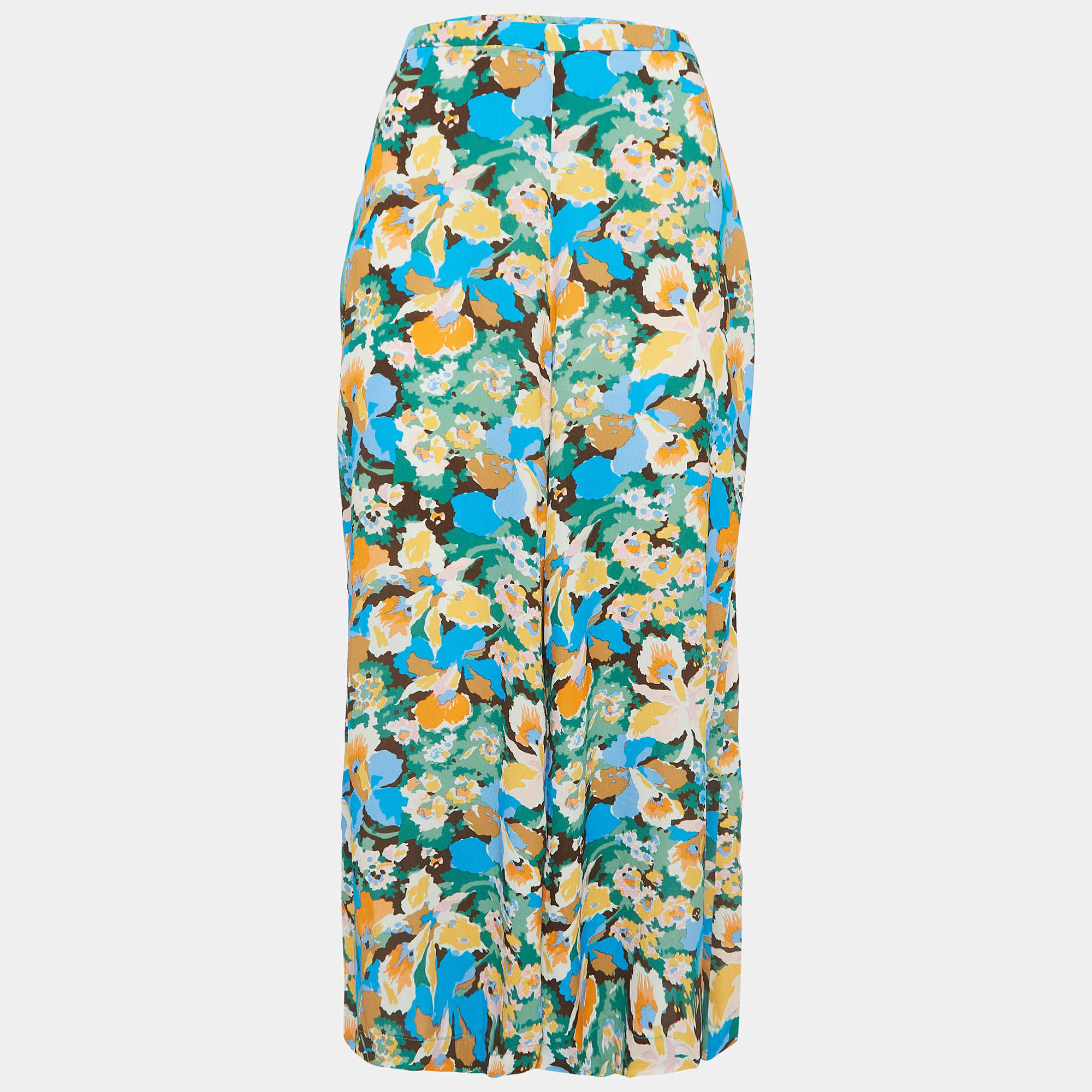 Pre Owned M Missoni Multicolor Floral Print Crepe Wide Leg Trousers M