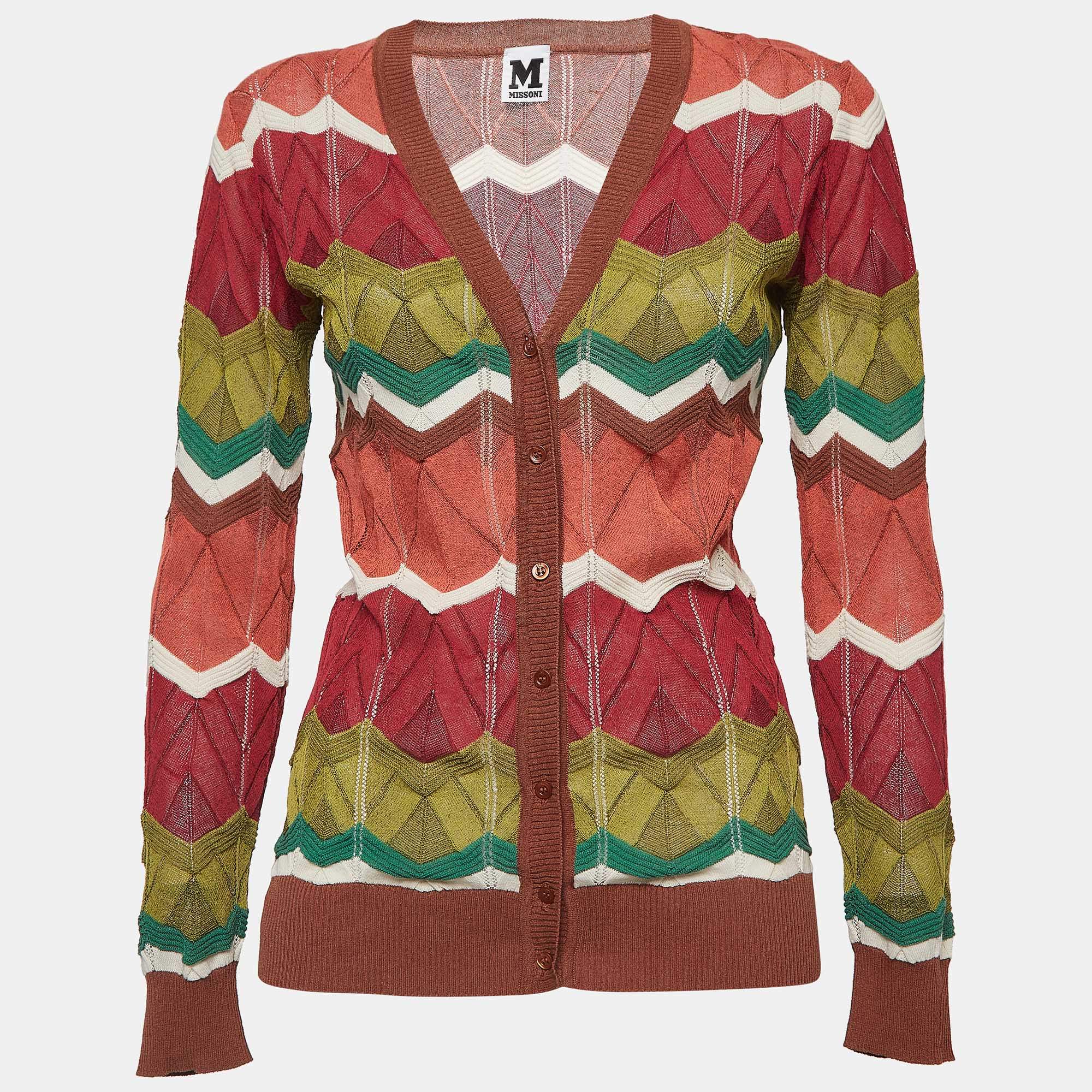 Pre Owned M Missoni Multicolor Patterned Knit Buttoned Cardigan S