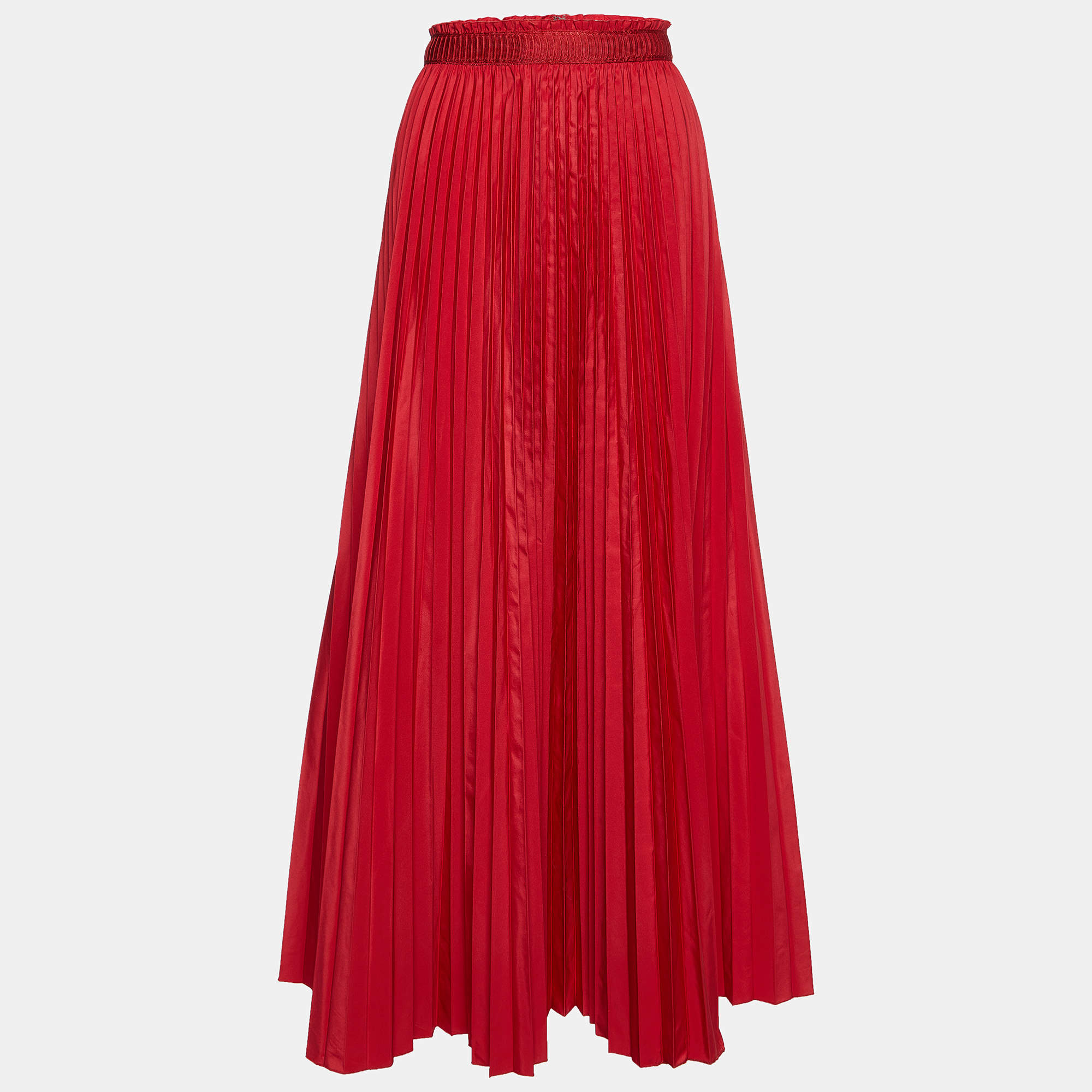 Pre Owned M Missoni Red Faille Pleated Maxi Skirt M