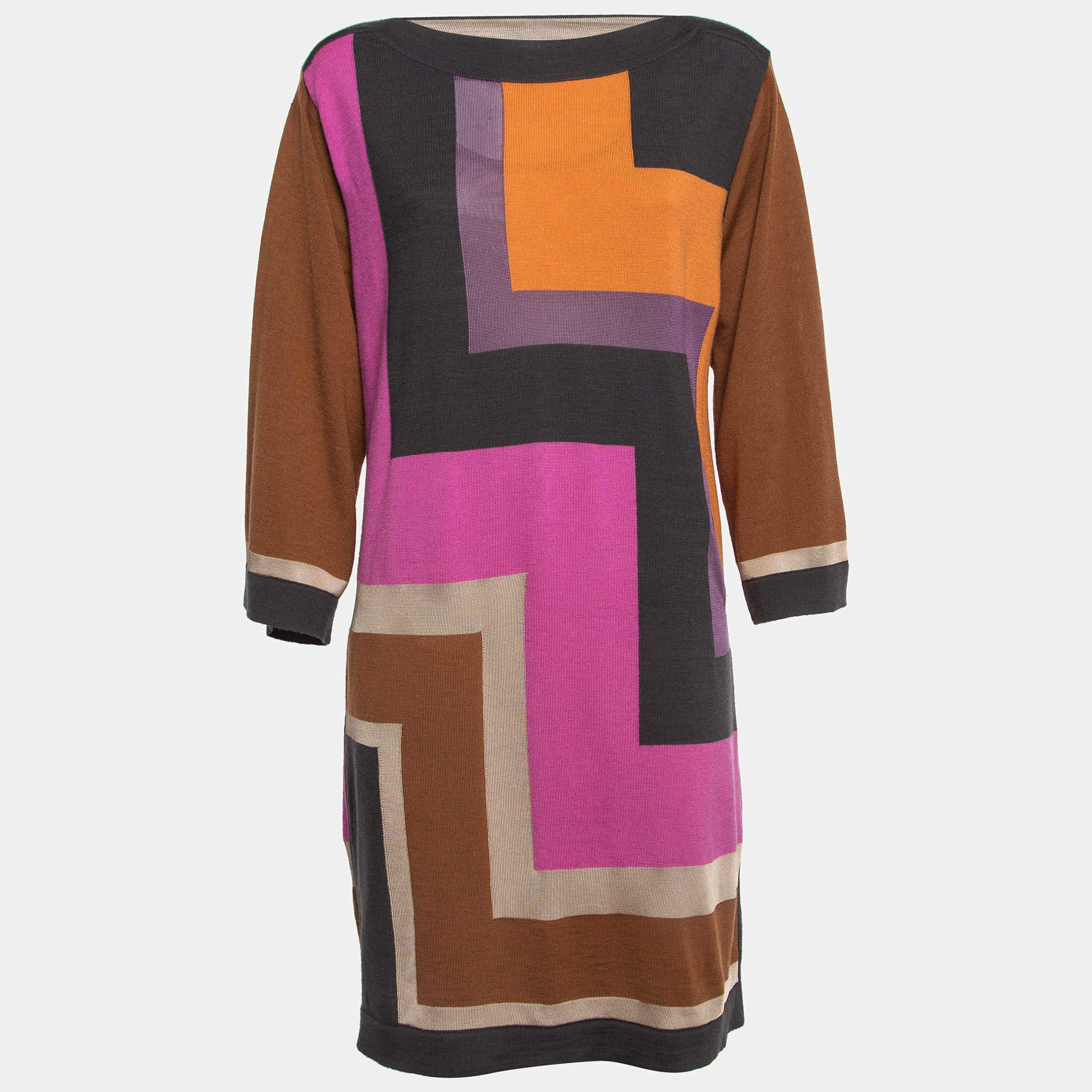 Pre Owned M Missoni Multicolor Geometric Pattern Wool Shift Dress M