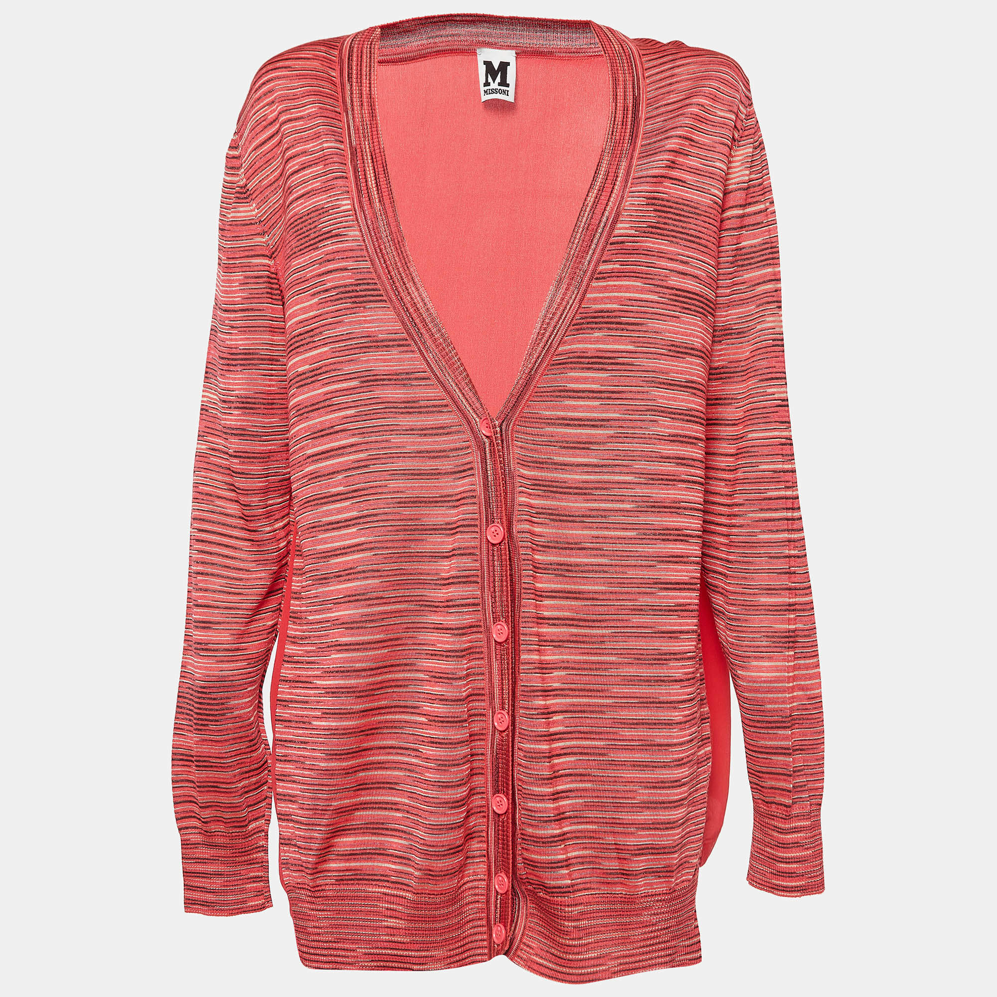M Missoni Pink Patterned Knit Button Front Cardigan M