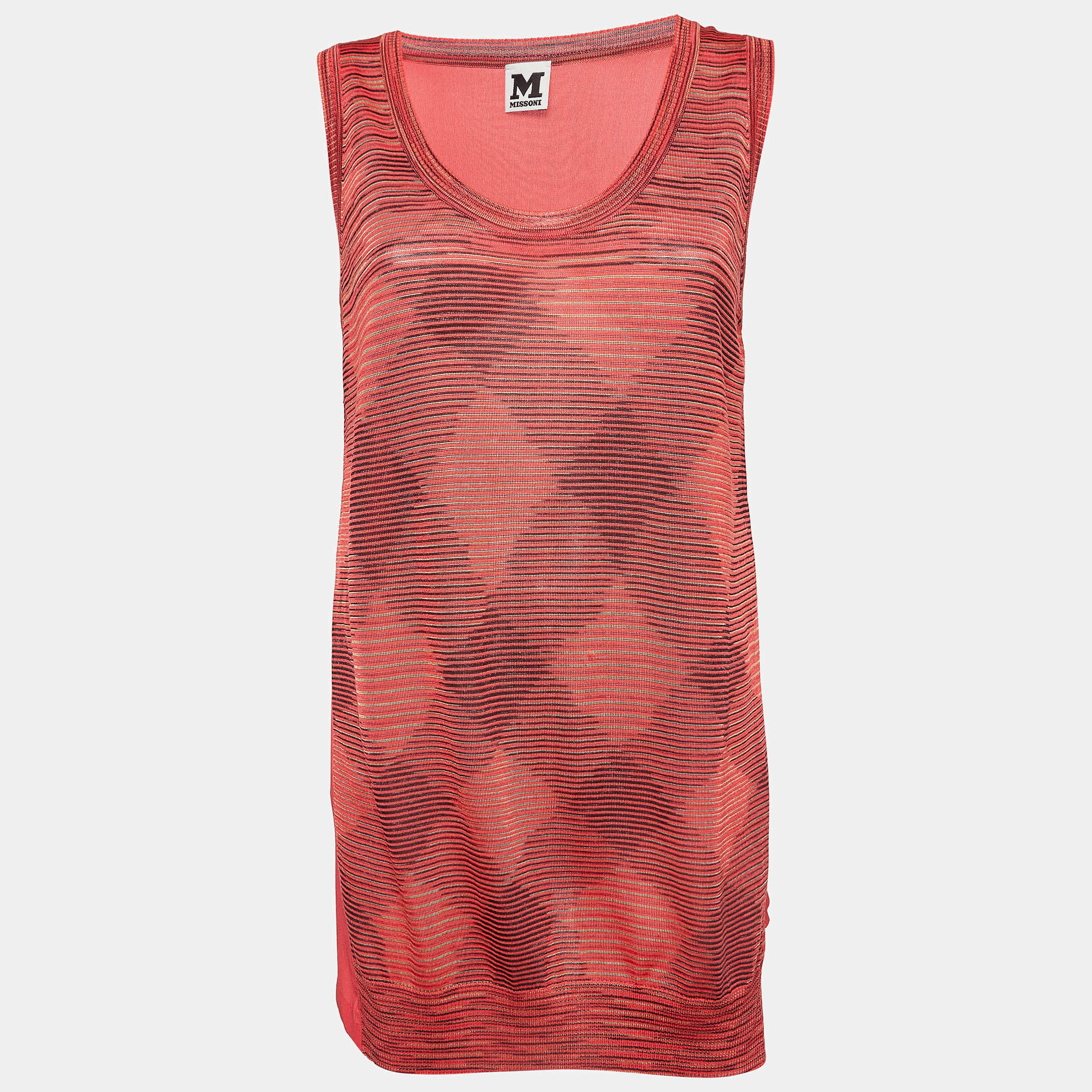 Pre Owned M Missoni Pink Patterned Knit Sleeveless Top M