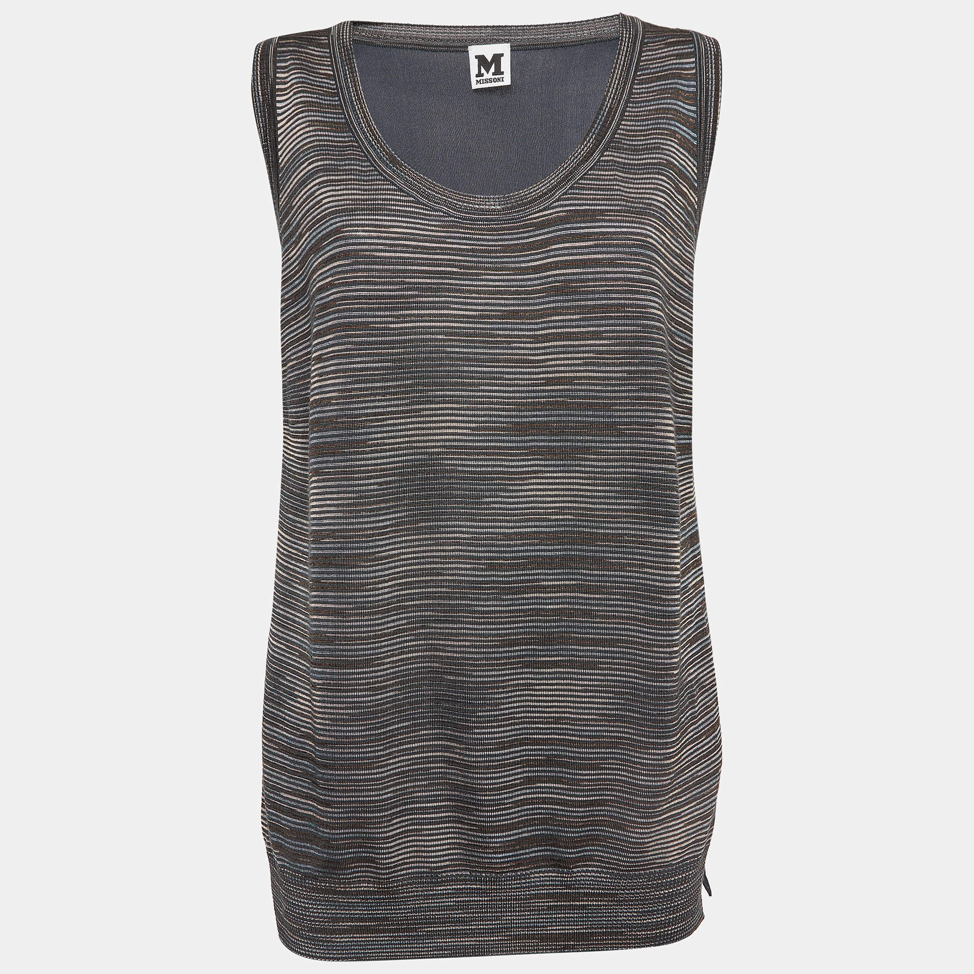 M Missoni Dark Teal Blue Patterned Knit Sleeveless Top M 