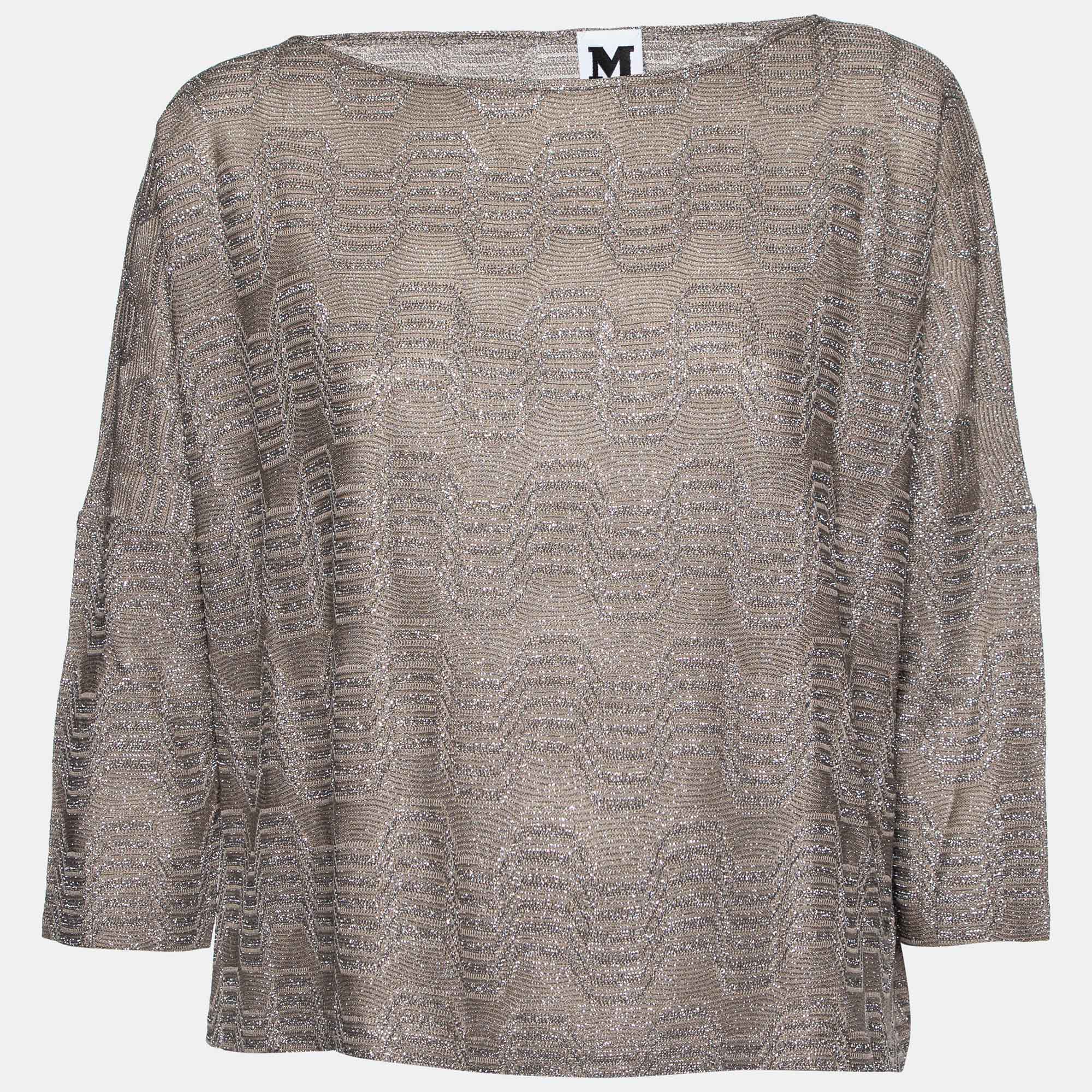 Pre Owned M Missoni Grey Lurex Zig Zag Knit Top S