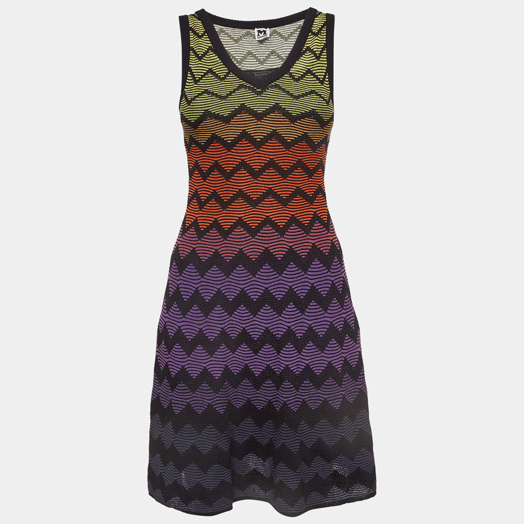 Pre Owned M Missoni Multicolor Zig-Zag Patterned Knit Dress S
