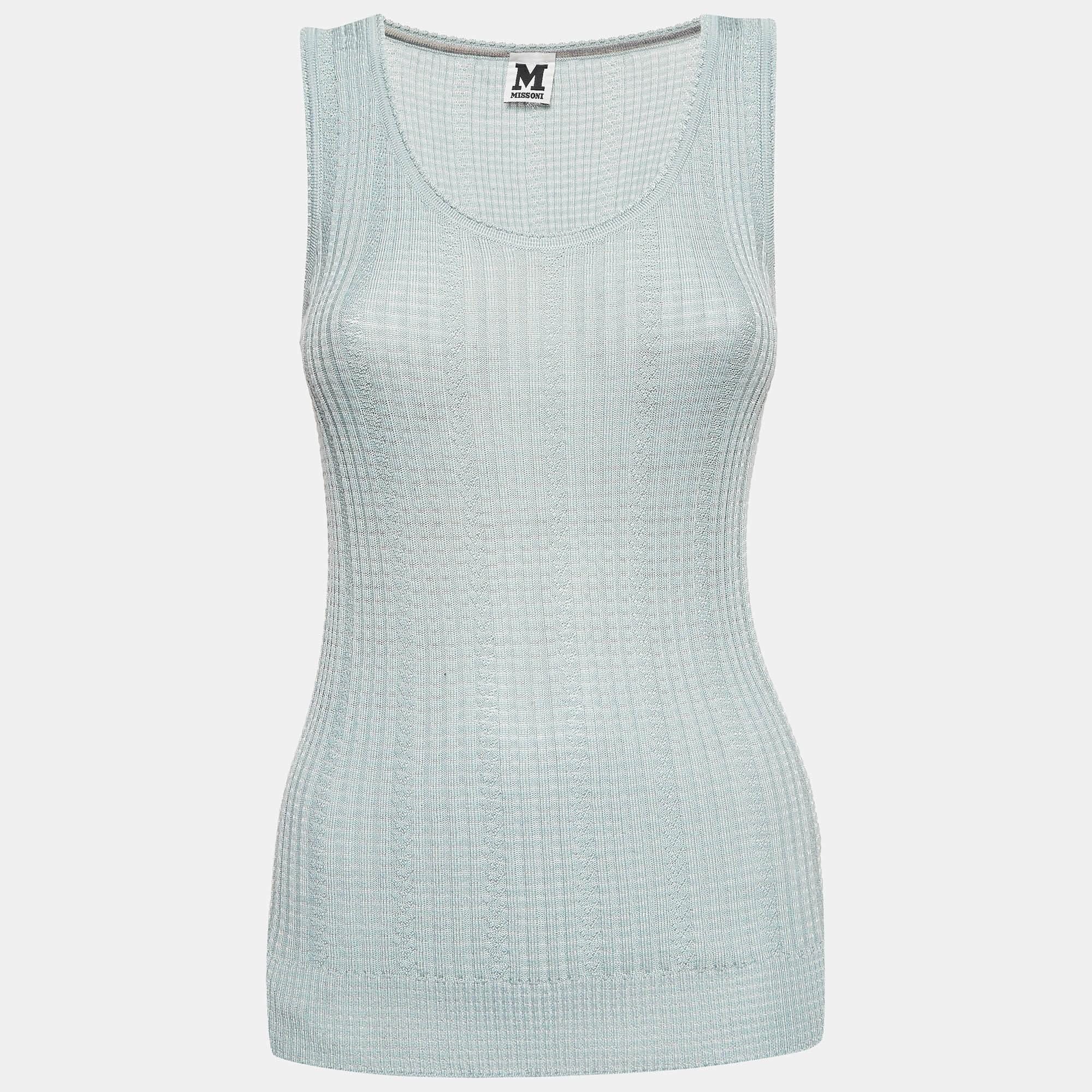 Pre Owned M Missoni Green Patterned Knit Tank Top S