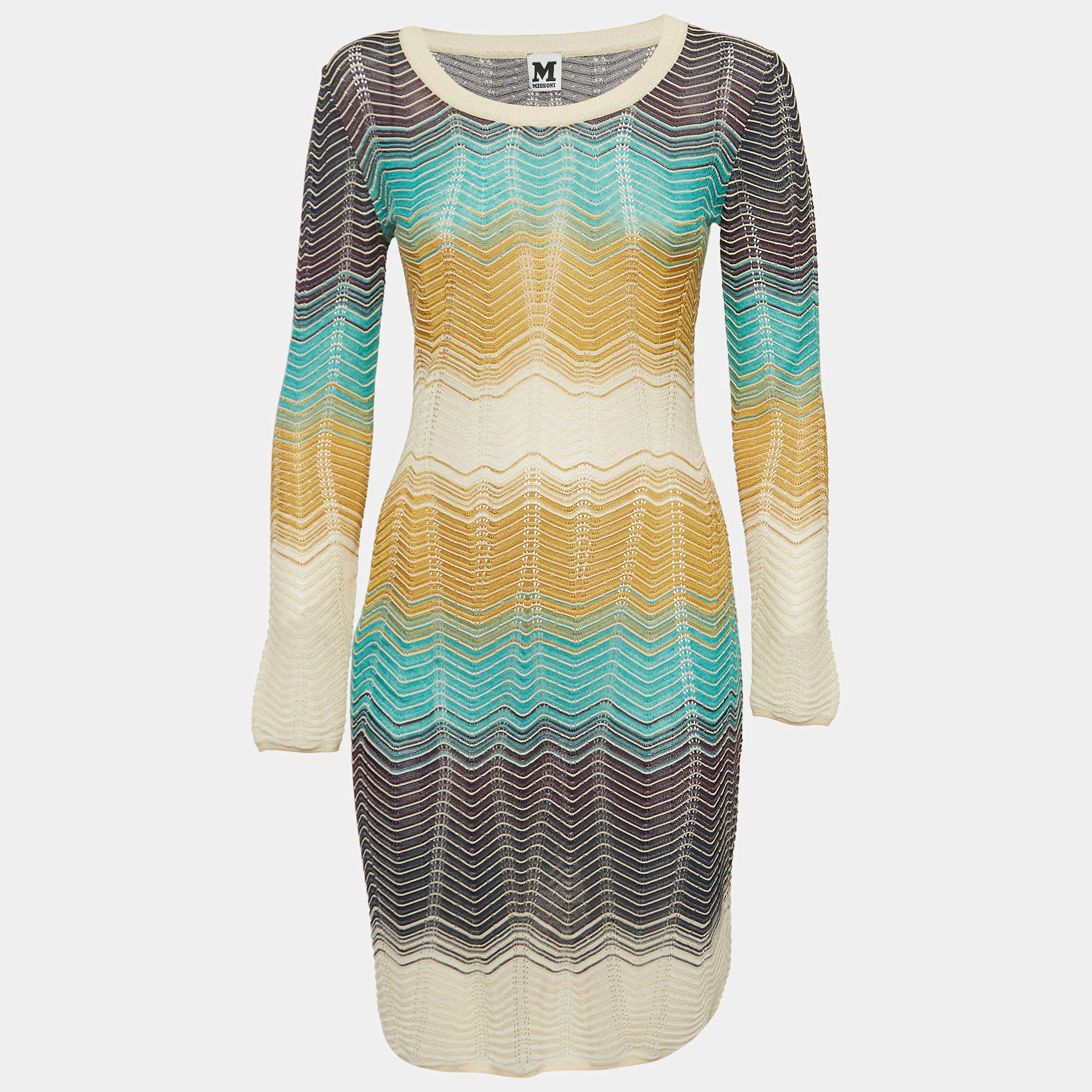 Pre Owned M Missoni Chevron Pattern Knit Mini Dress S