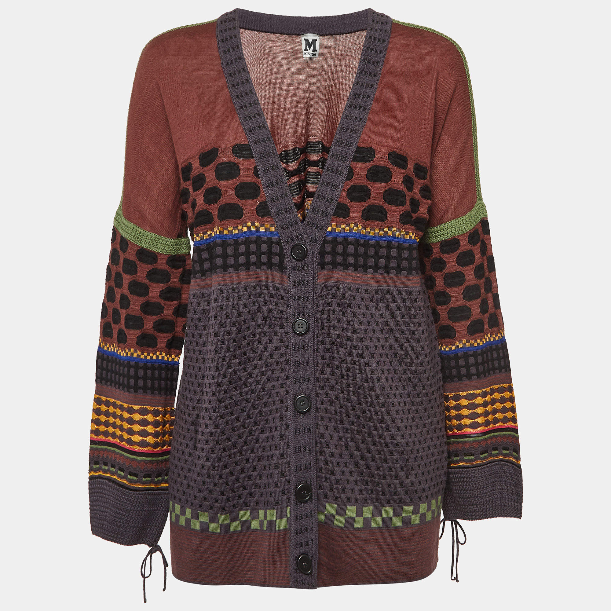 Pre Owned M Missoni Multicolor Wool Blend Buttoned Front Cardigan L