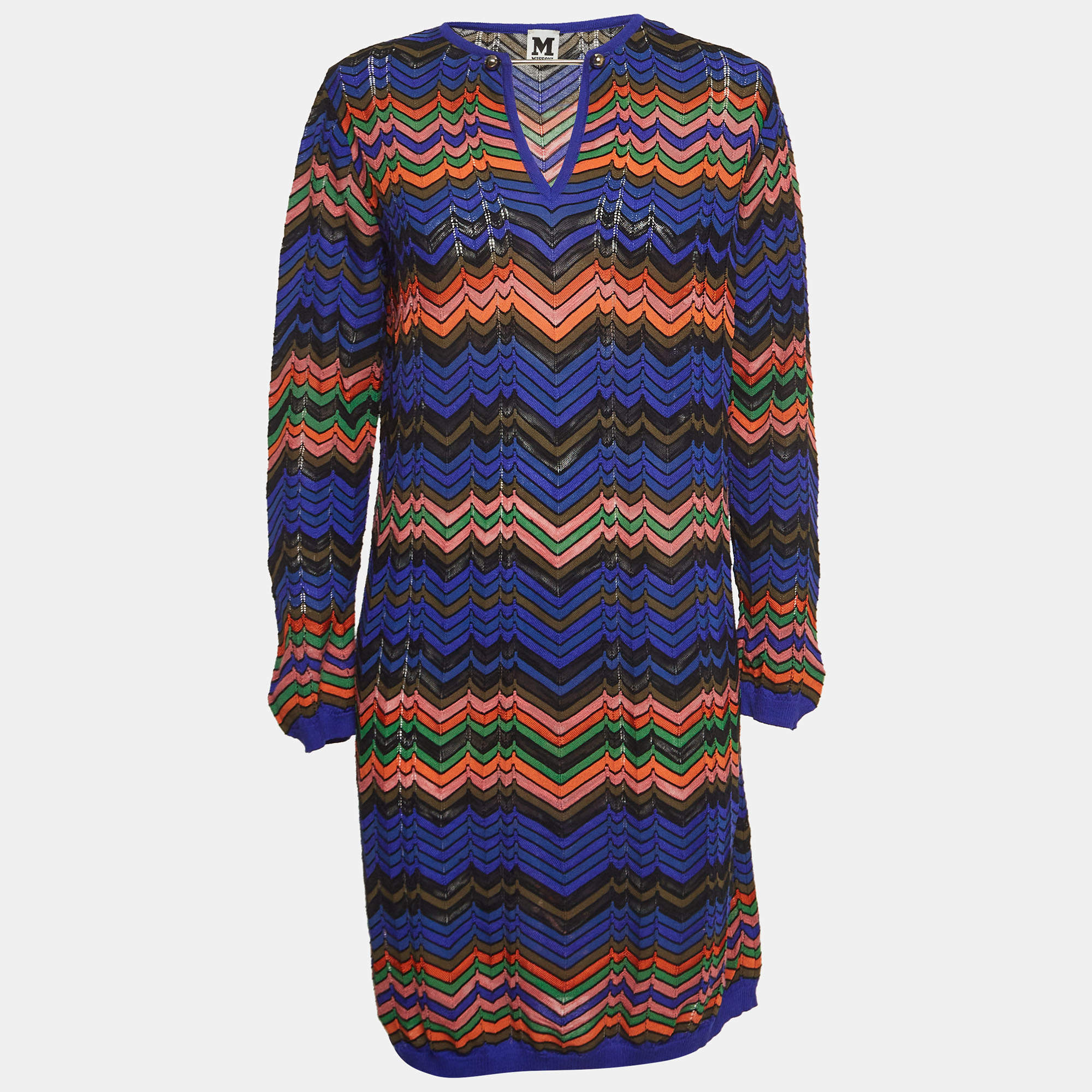 Pre Owned M Missoni Multicolor Chevron Knit Midi Dress L