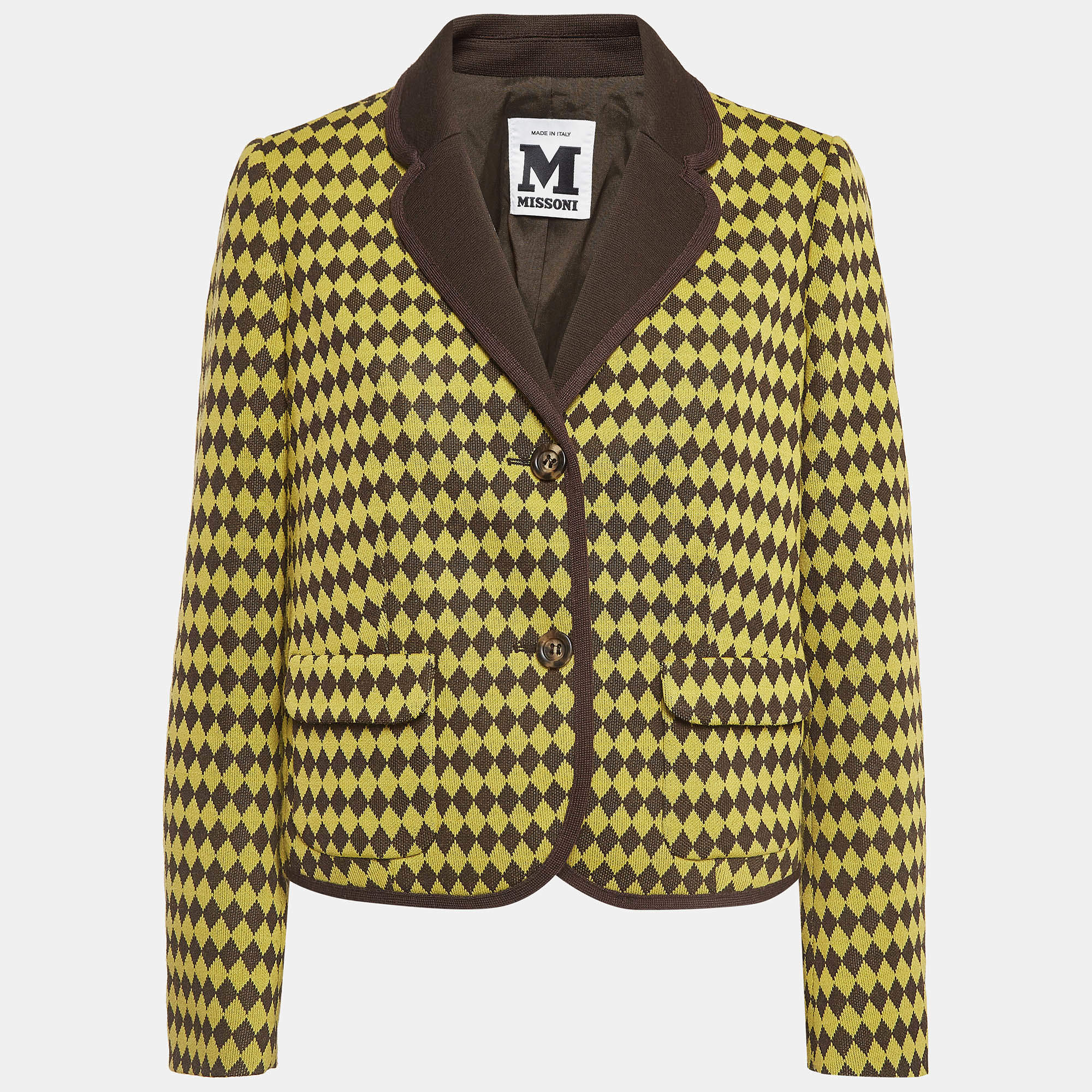 Pre Owned M Missoni Yellow/Brown Checked Knit Blazer M