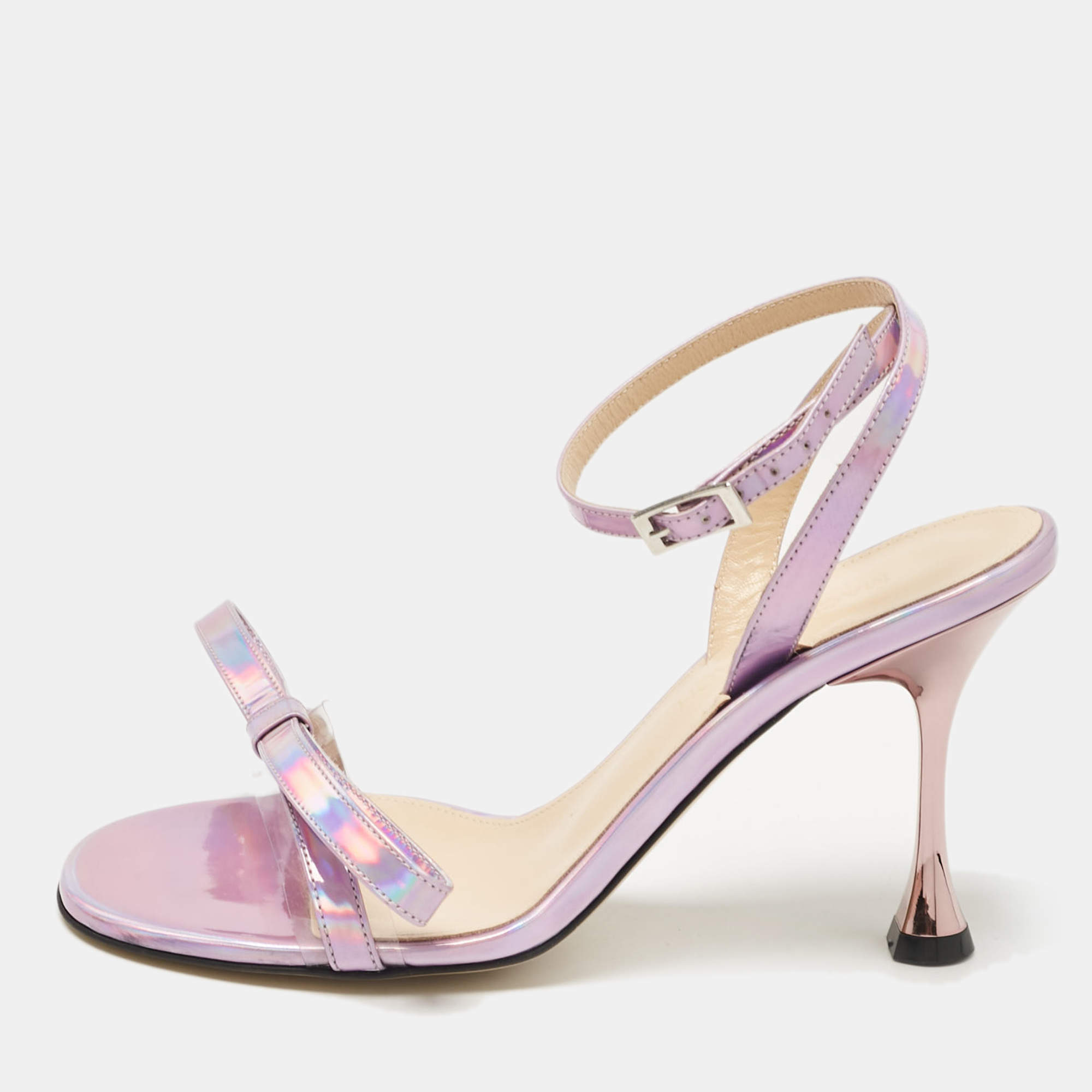 Mach & Mach Purple Iridescent Leather French Bow Sandals Size 37