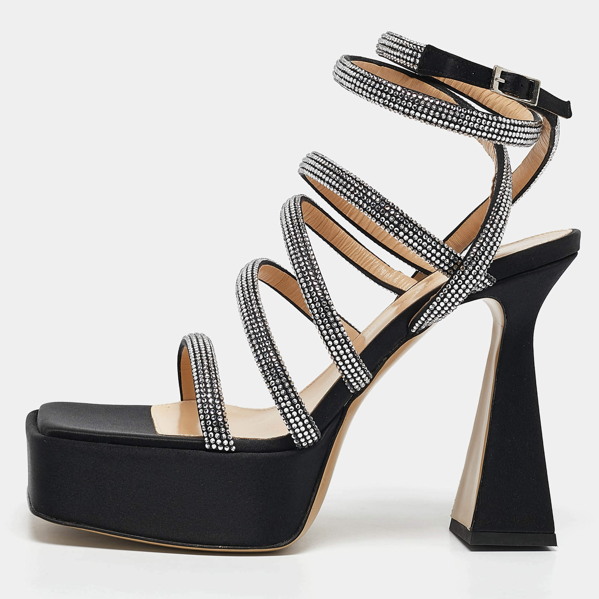 Mach & Mach Black Satin Sydney Platform Sandals Size 40